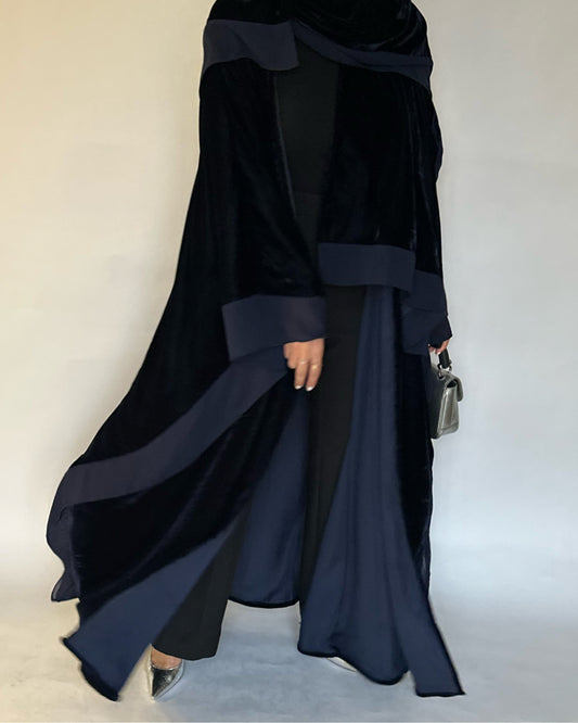 Navy Blue Winter Velvet Abaya & Head Scarf (READY TO SHIP)