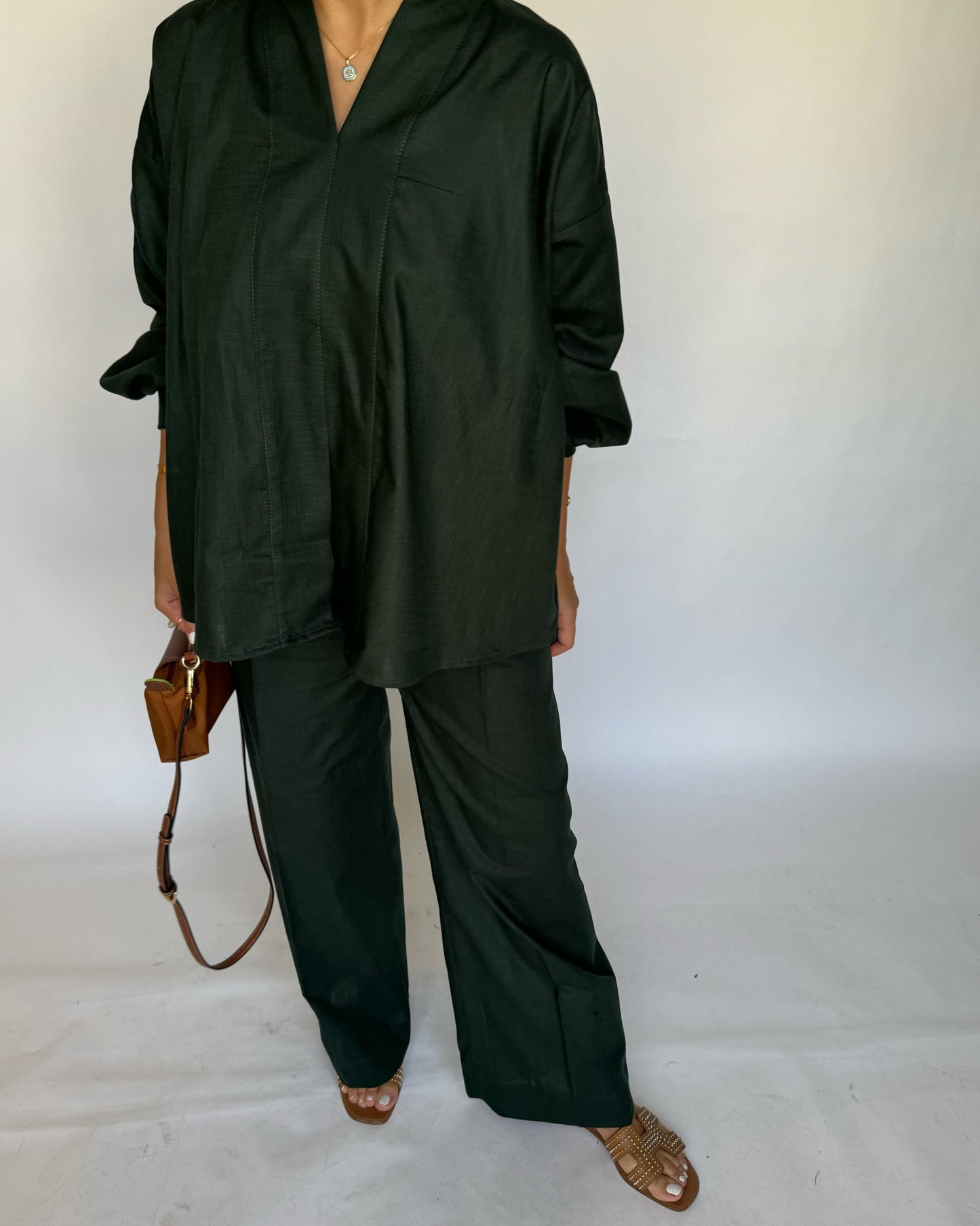 A200 - Dark Green Summer Linen Set