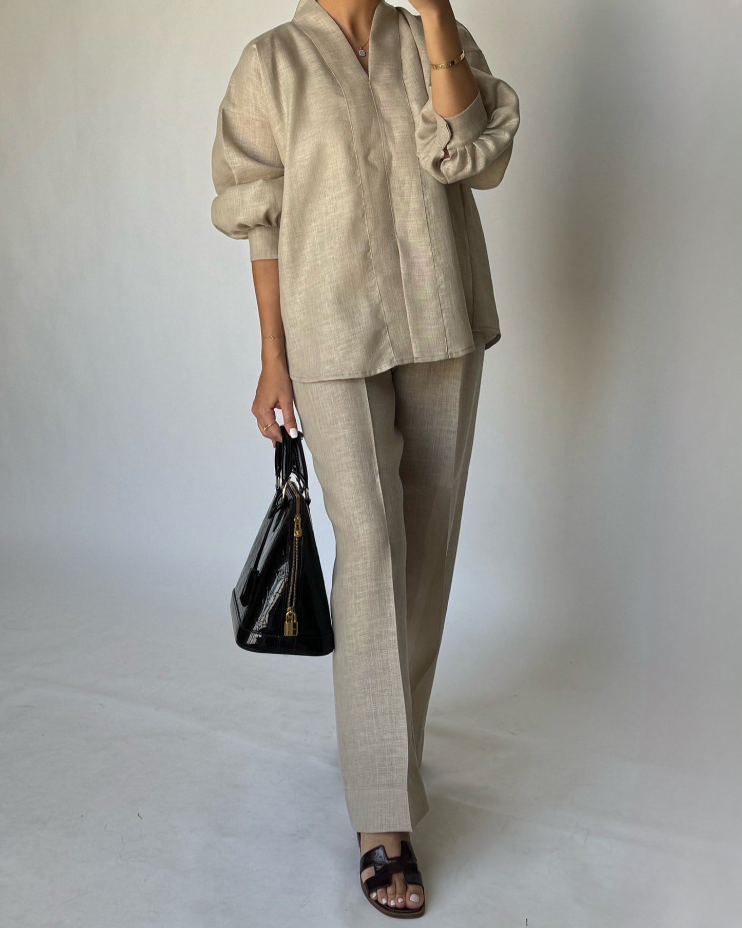 A195 - Beige Summer Linen Set