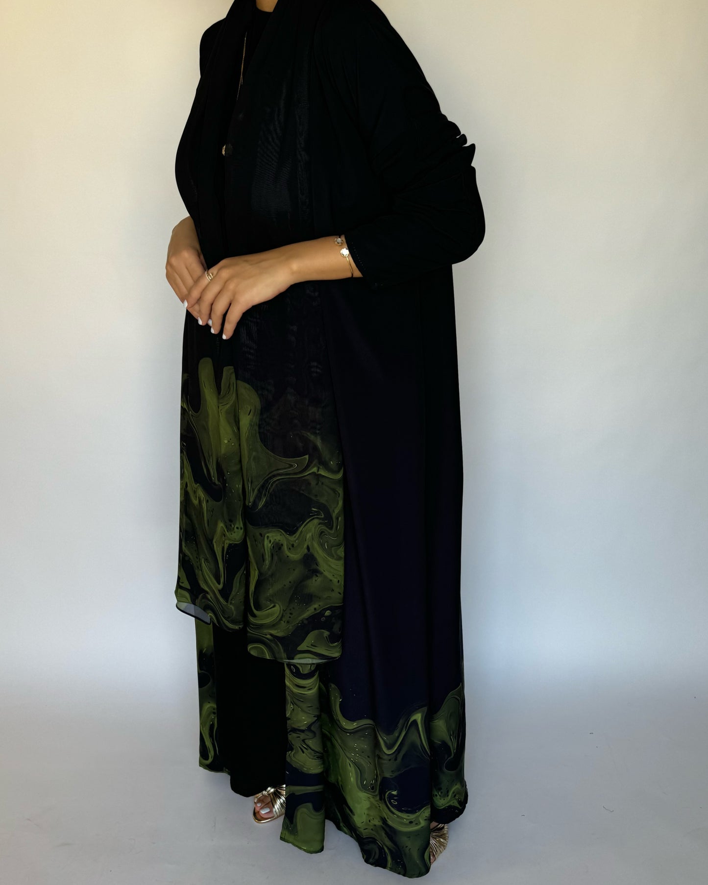 A227 - Black & Green Sea Abaya