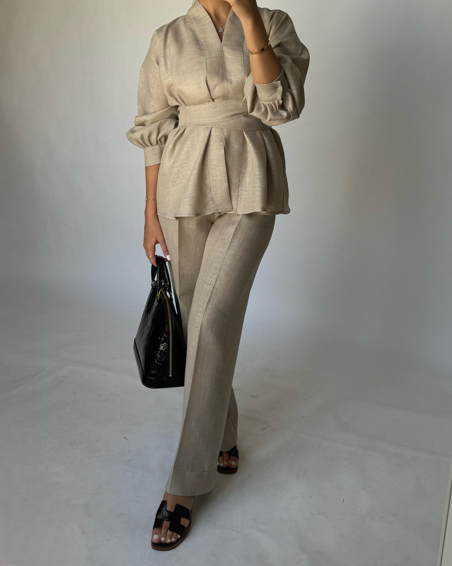 A195 - Beige Summer Linen Set