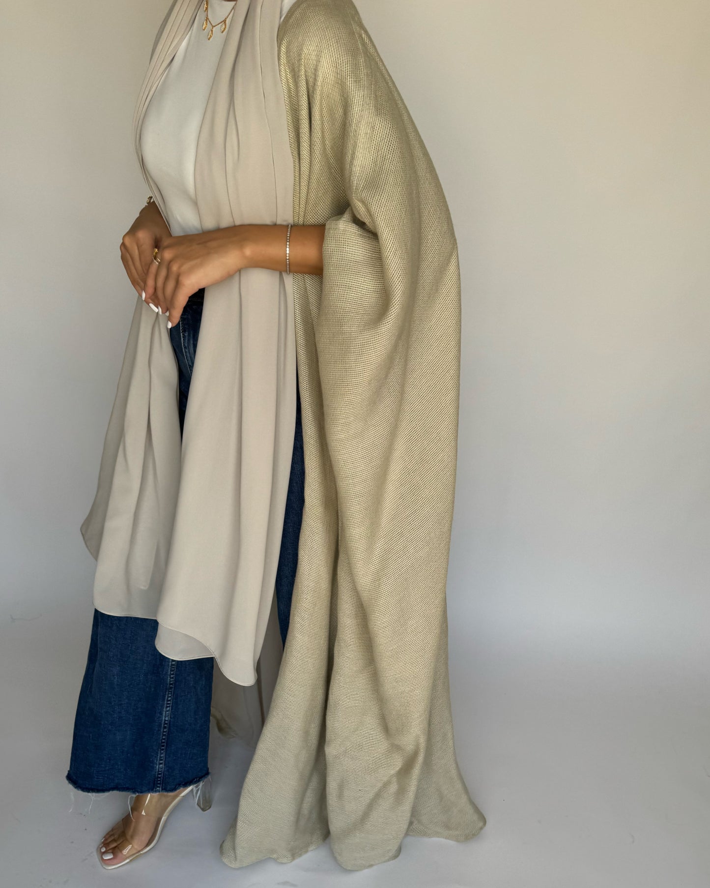 A219 - Summer Daily Beige Weave Abaya