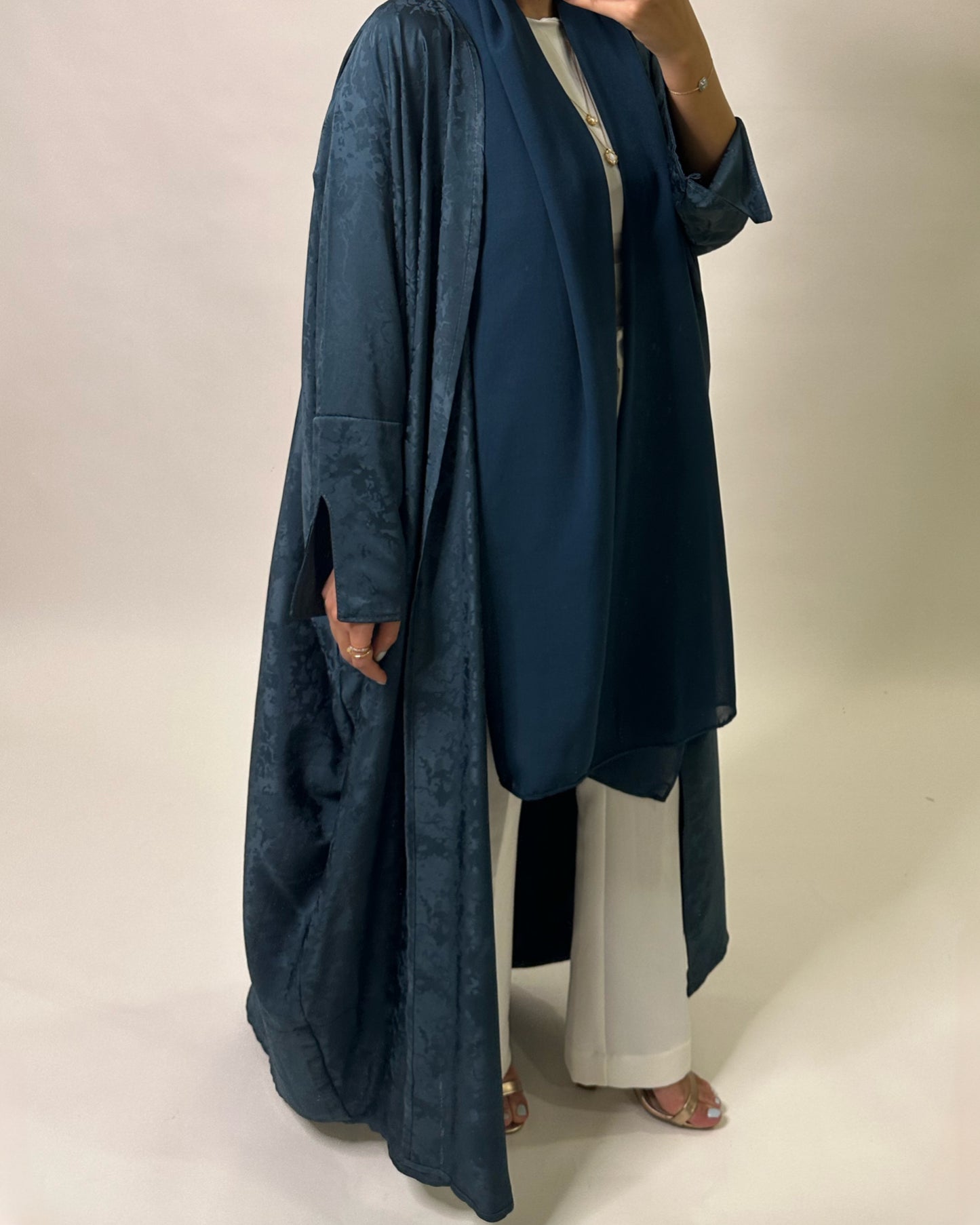 A106 - Dark Blue Luxurious Pattern Abaya