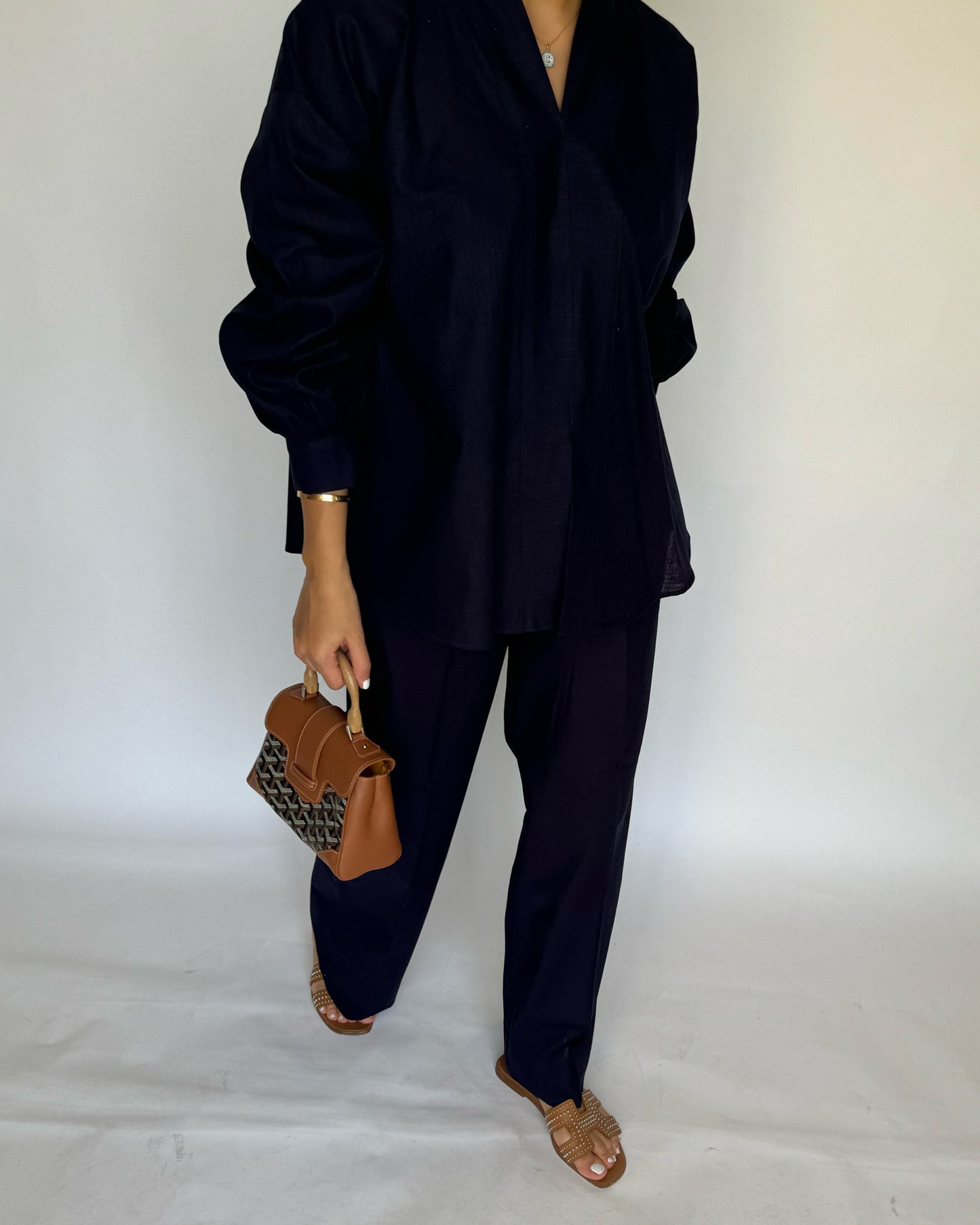 A192 - Navy Blue Summer Linen Set