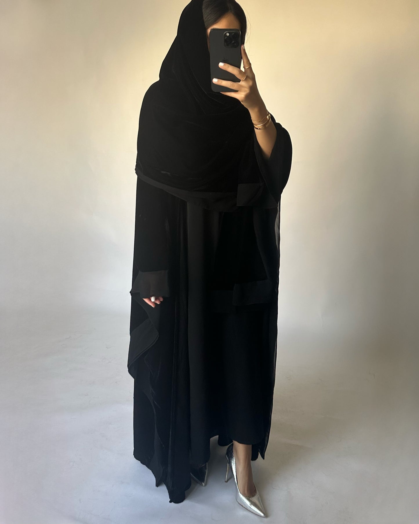 A140 - Black Winter Velvet Abaya & Head Scarf