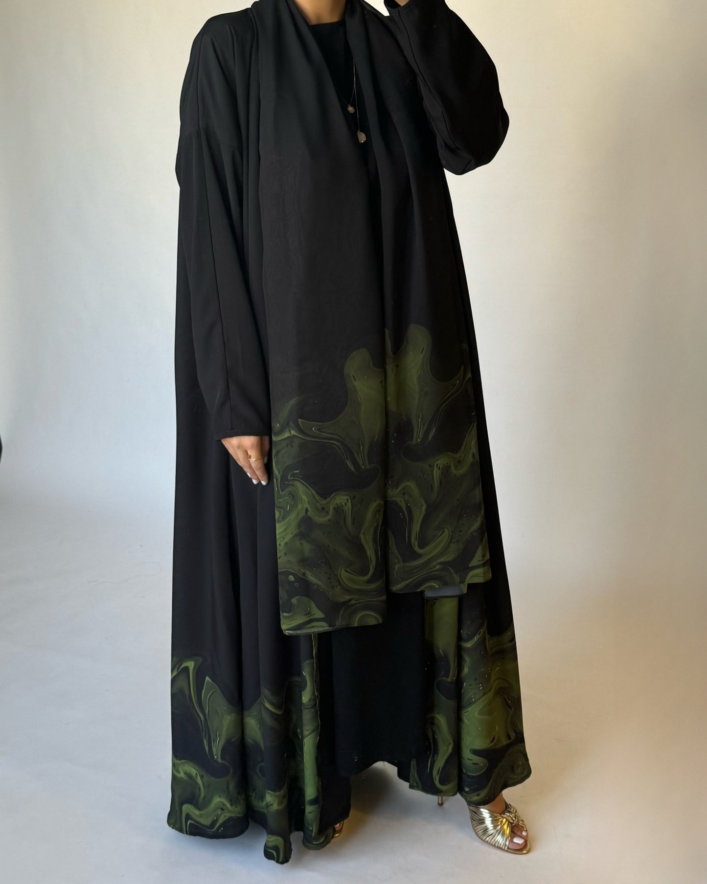 A227 - Black & Green Sea Abaya