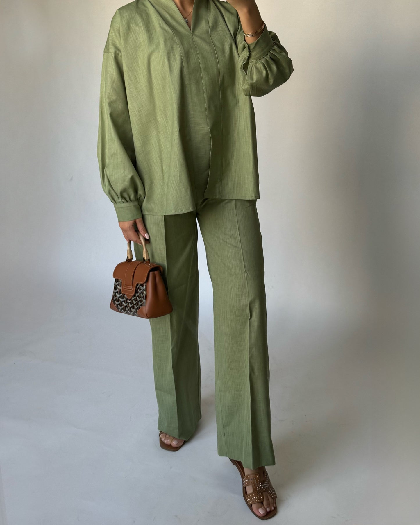 Green Summer Linen Set (READY TO SHIP)