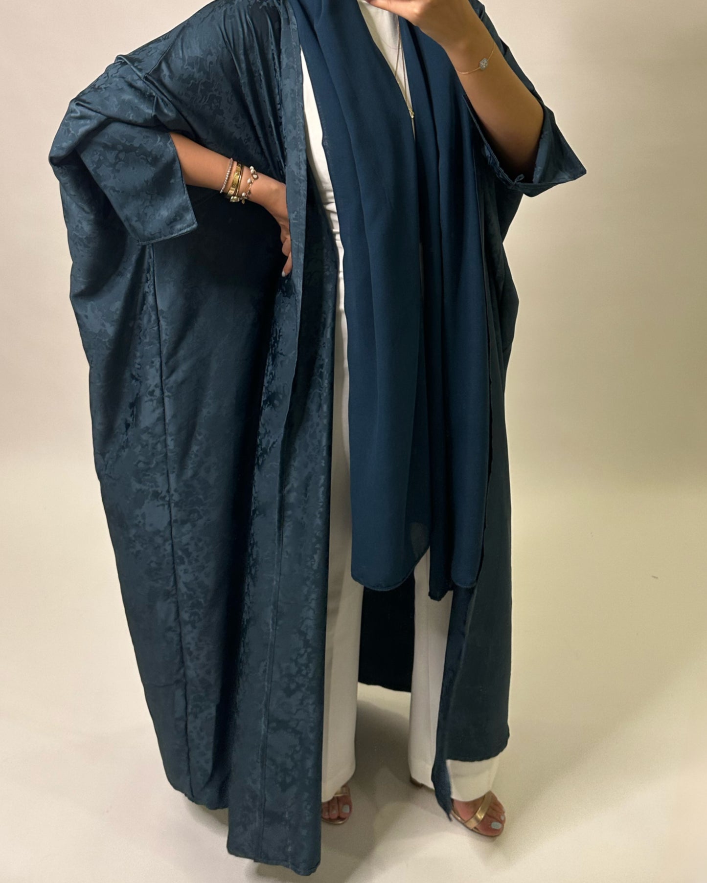 A106 - Dark Blue Luxurious Pattern Abaya