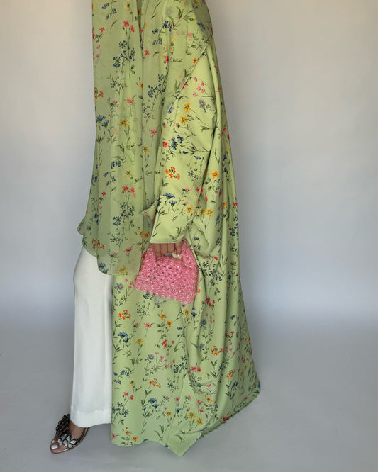 A245 - Green Summery Flower Abaya