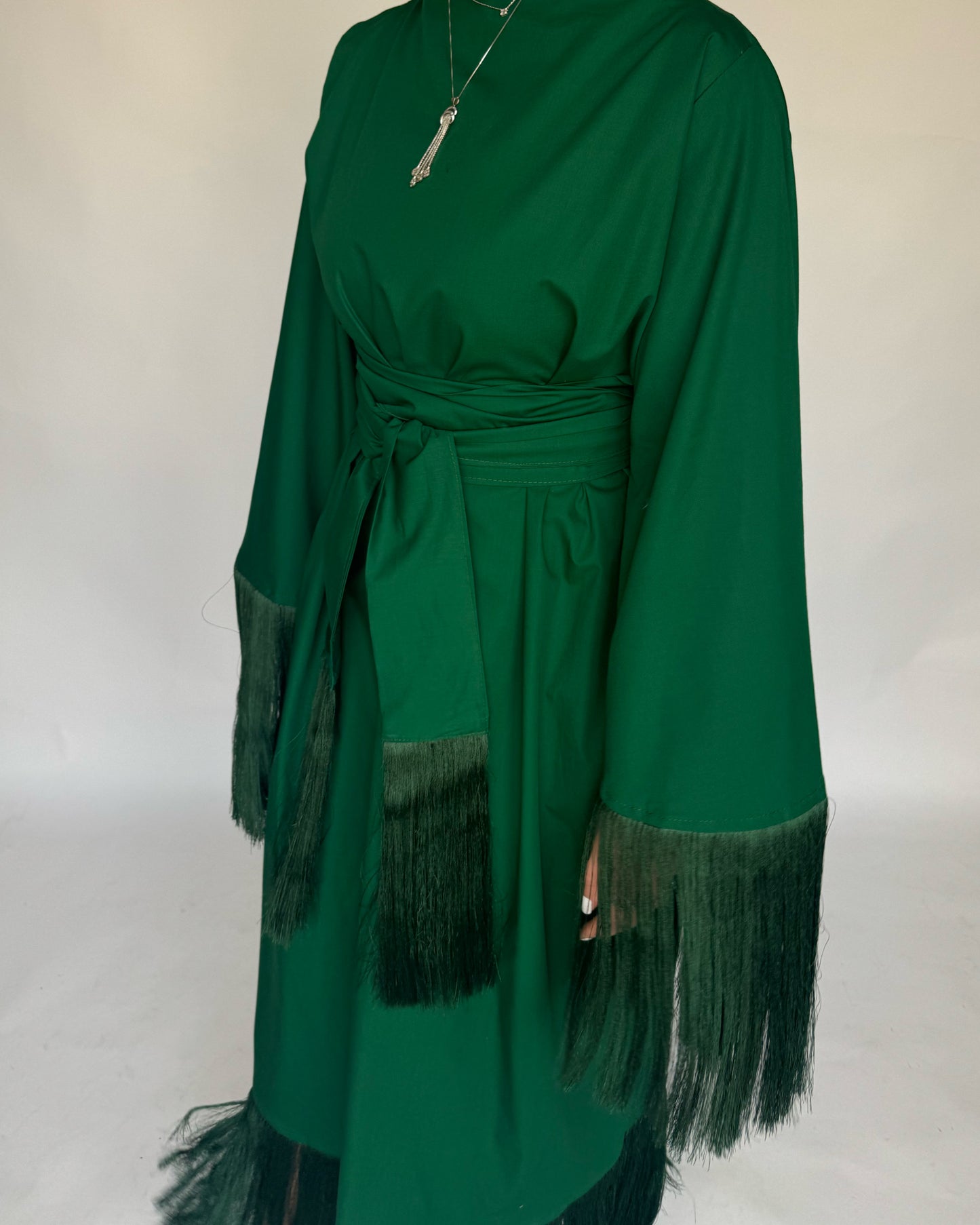 A174 - Forest Green Tassel Dress