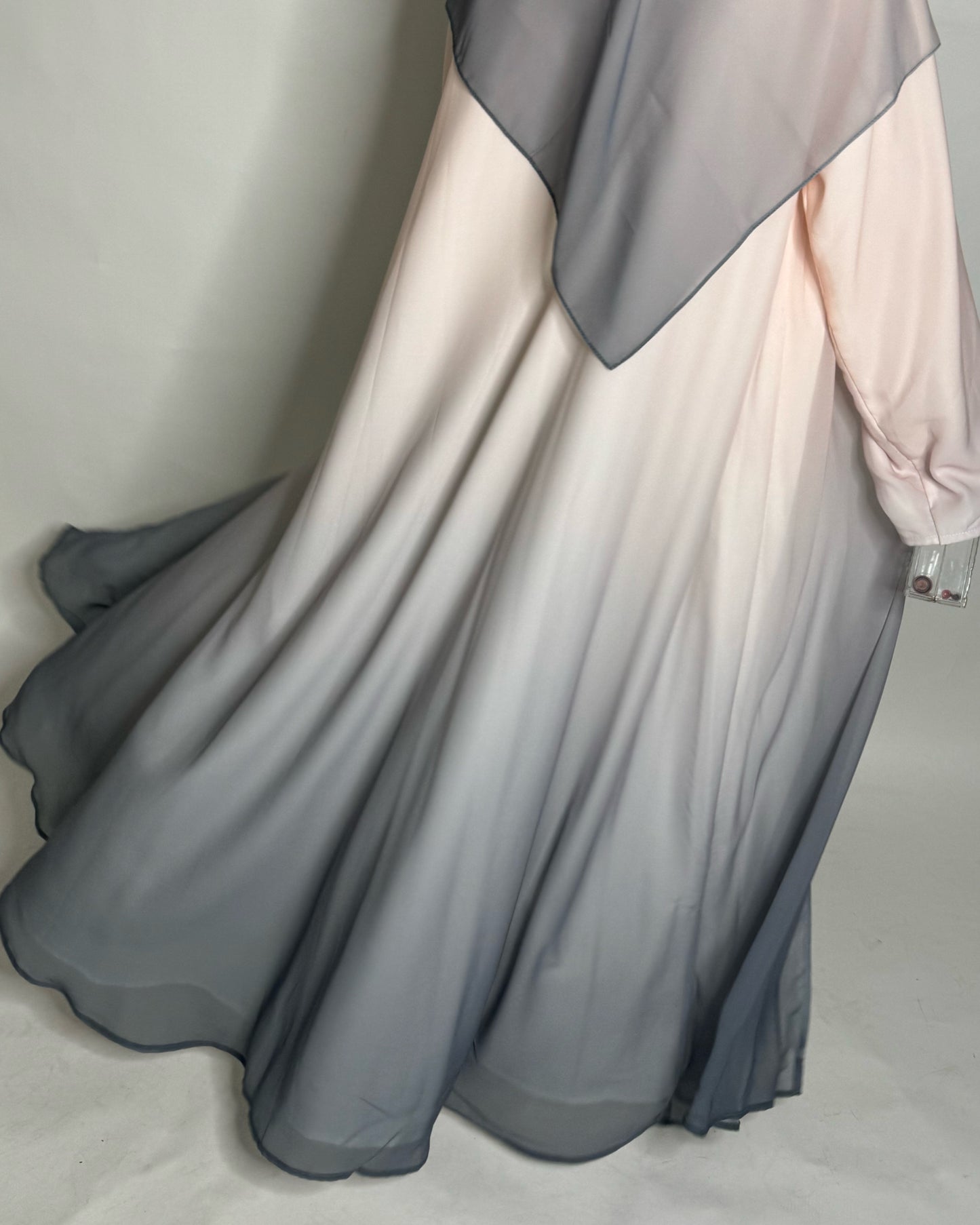 A180 - Peach & Gray Ombre Flowy Abaya