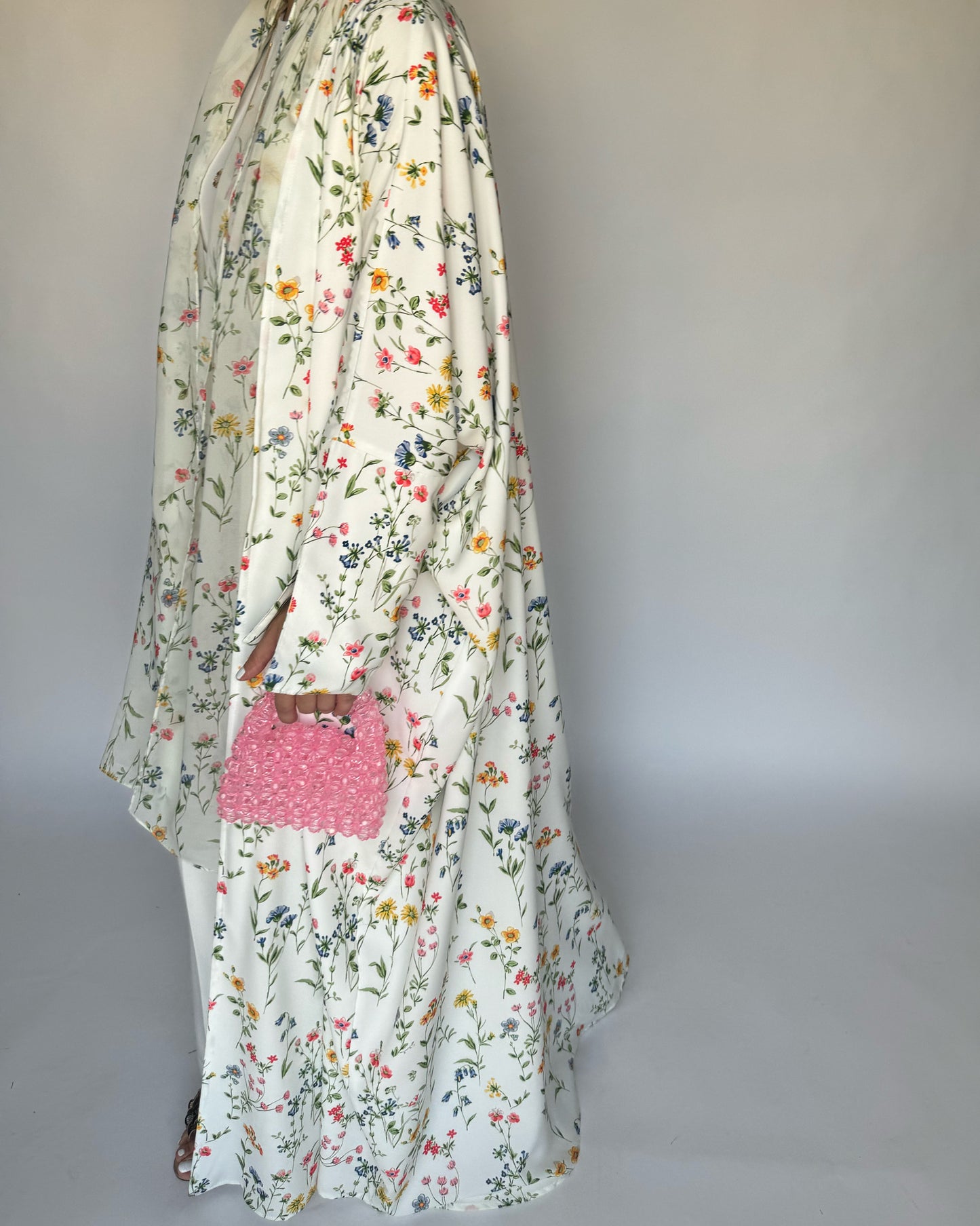 A244 - Off-White Summery Flower Abaya