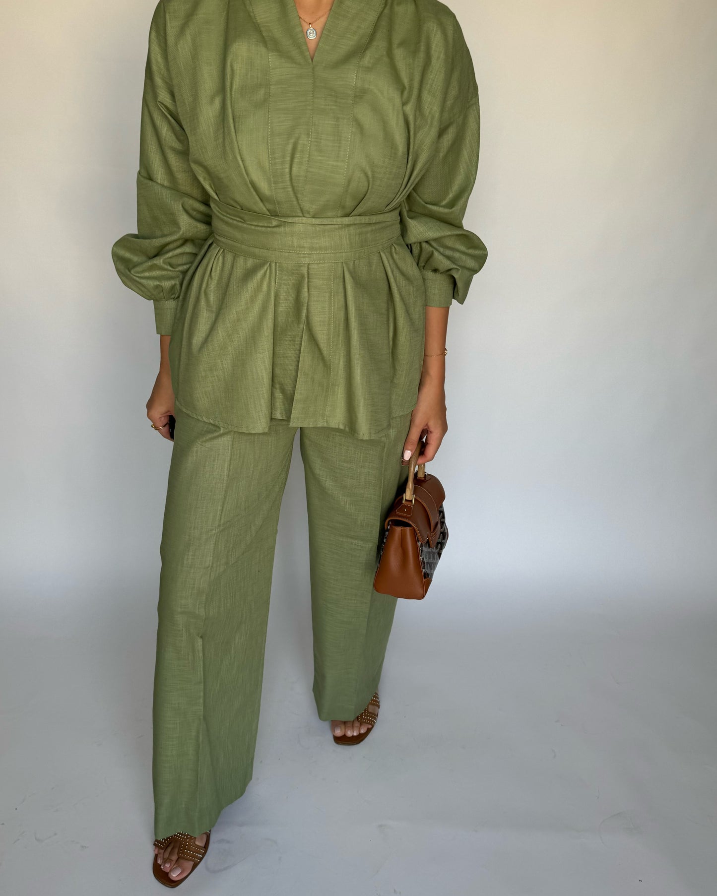 Green Summer Linen Set (READY TO SHIP)