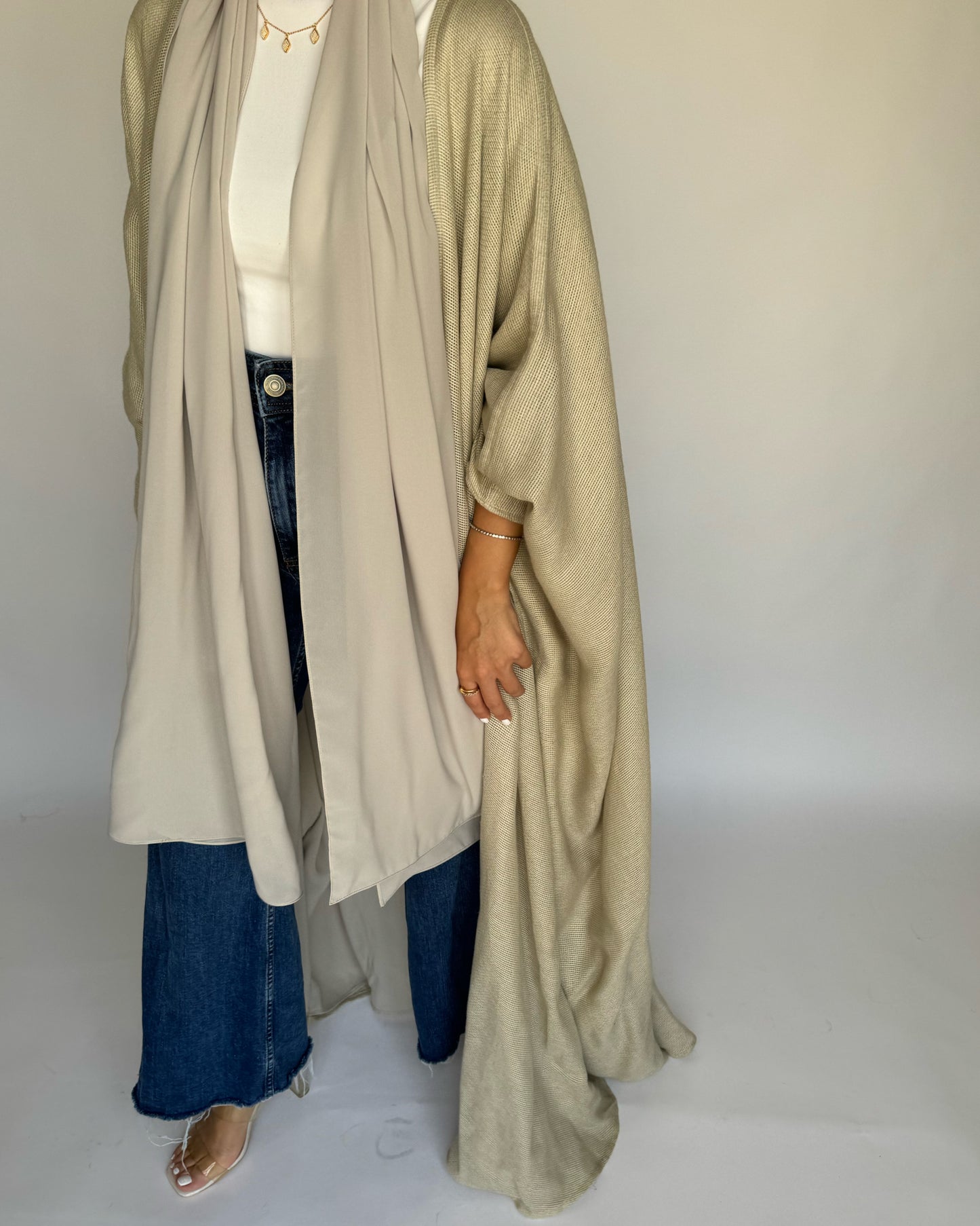 A219 - Summer Daily Beige Weave Abaya