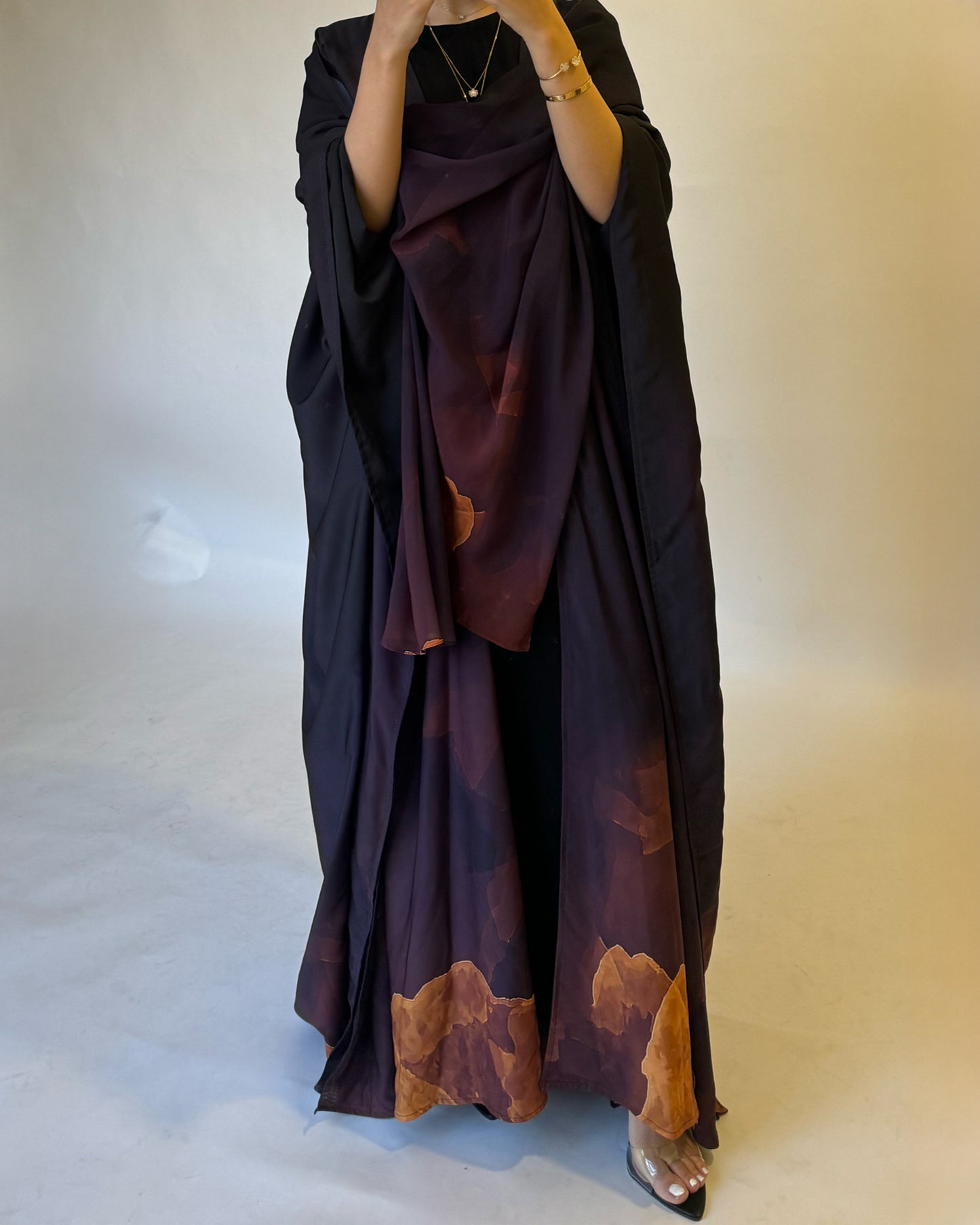 A128 - Purple - Burnt Orange Gradient Cloud Abaya