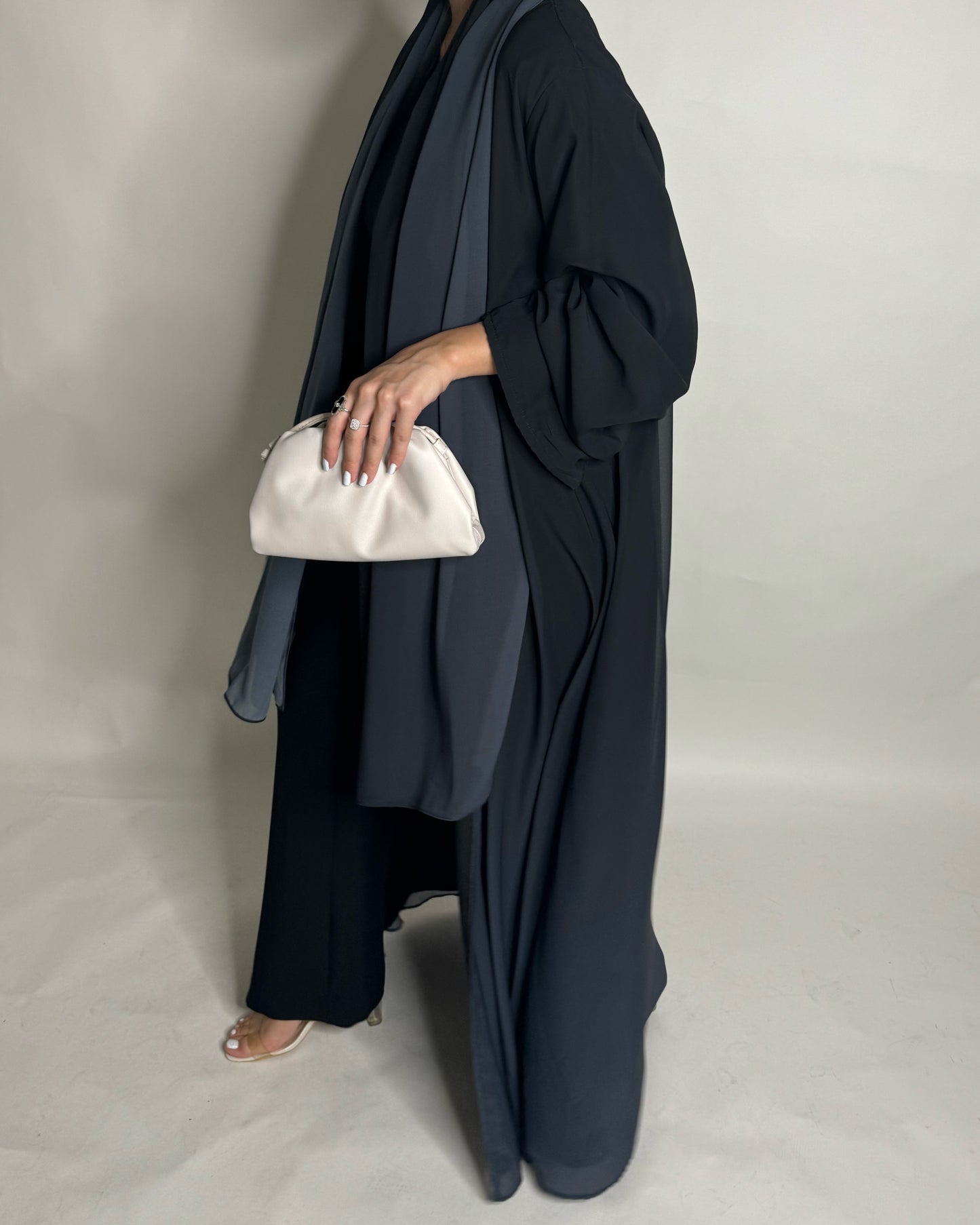 A181 - Black Gray Ombre Flowy Abaya (READY TO SHIP)