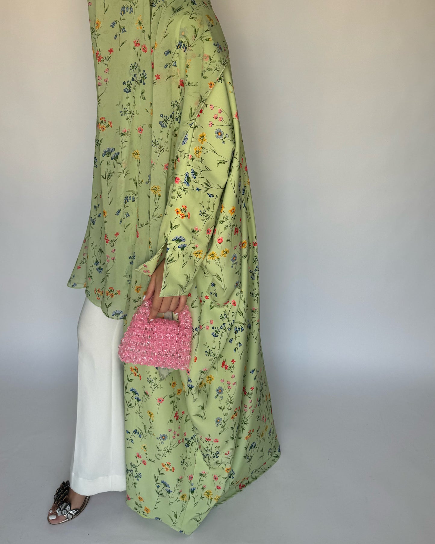 A245 - Green Summery Flower Abaya