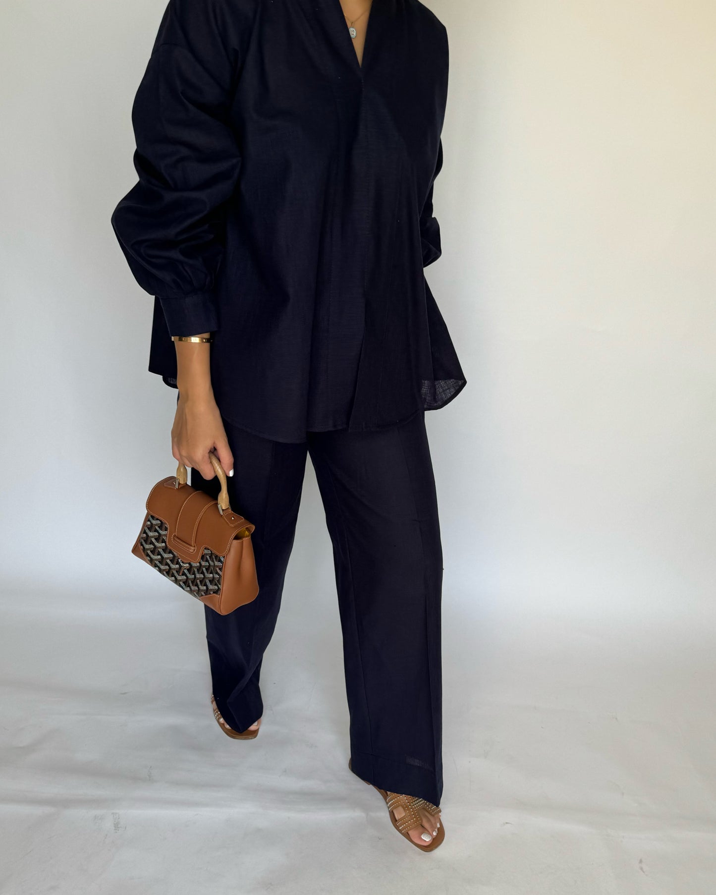 A192 - Navy Blue Summer Linen Set