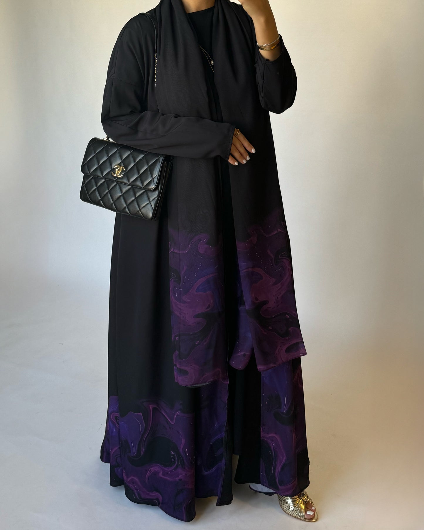 A229 - Black & Royal Purple Sea Abaya