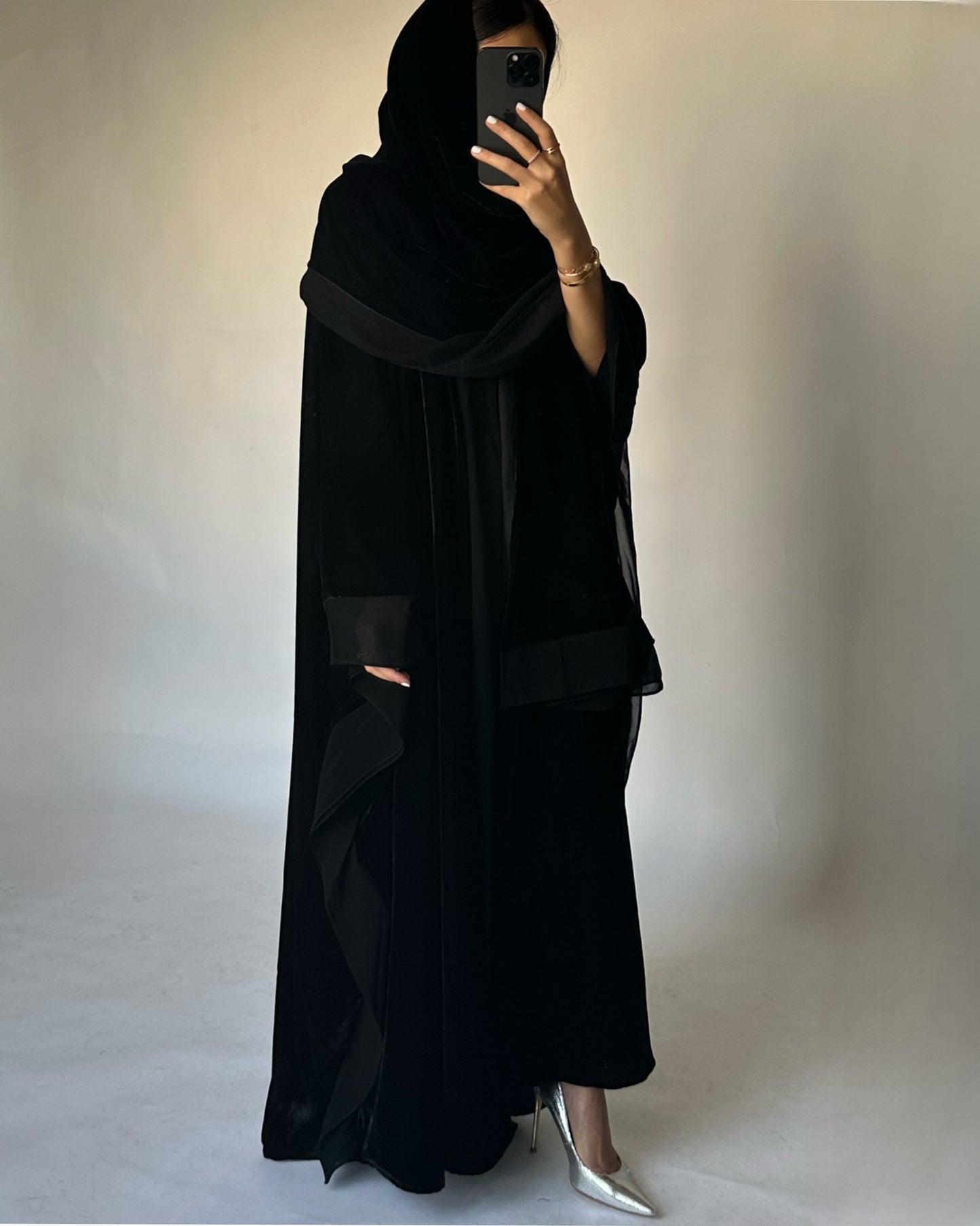 A140 - Black Winter Velvet Abaya & Head Scarf