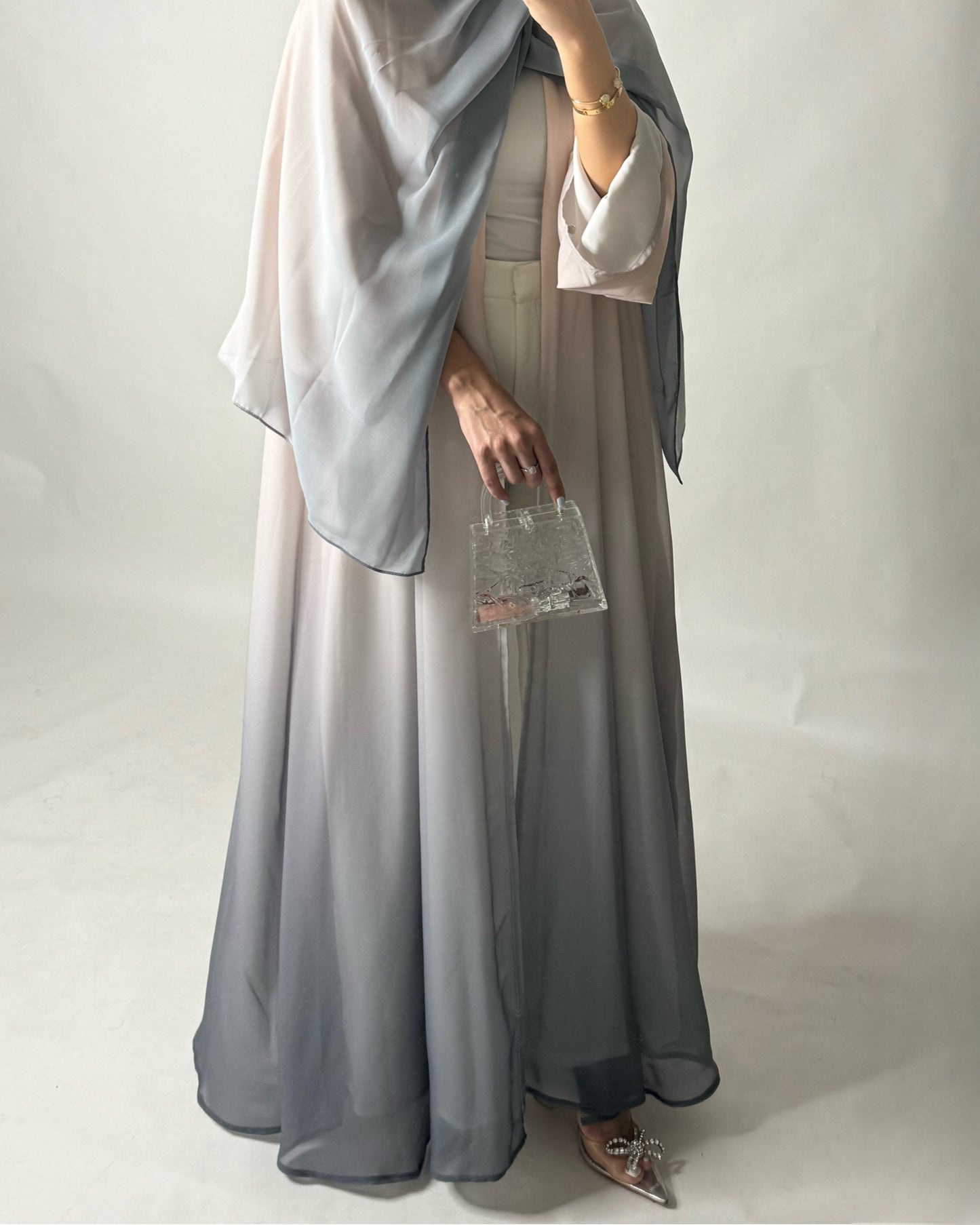 A180 - Peach & Gray Ombre Flowy Abaya