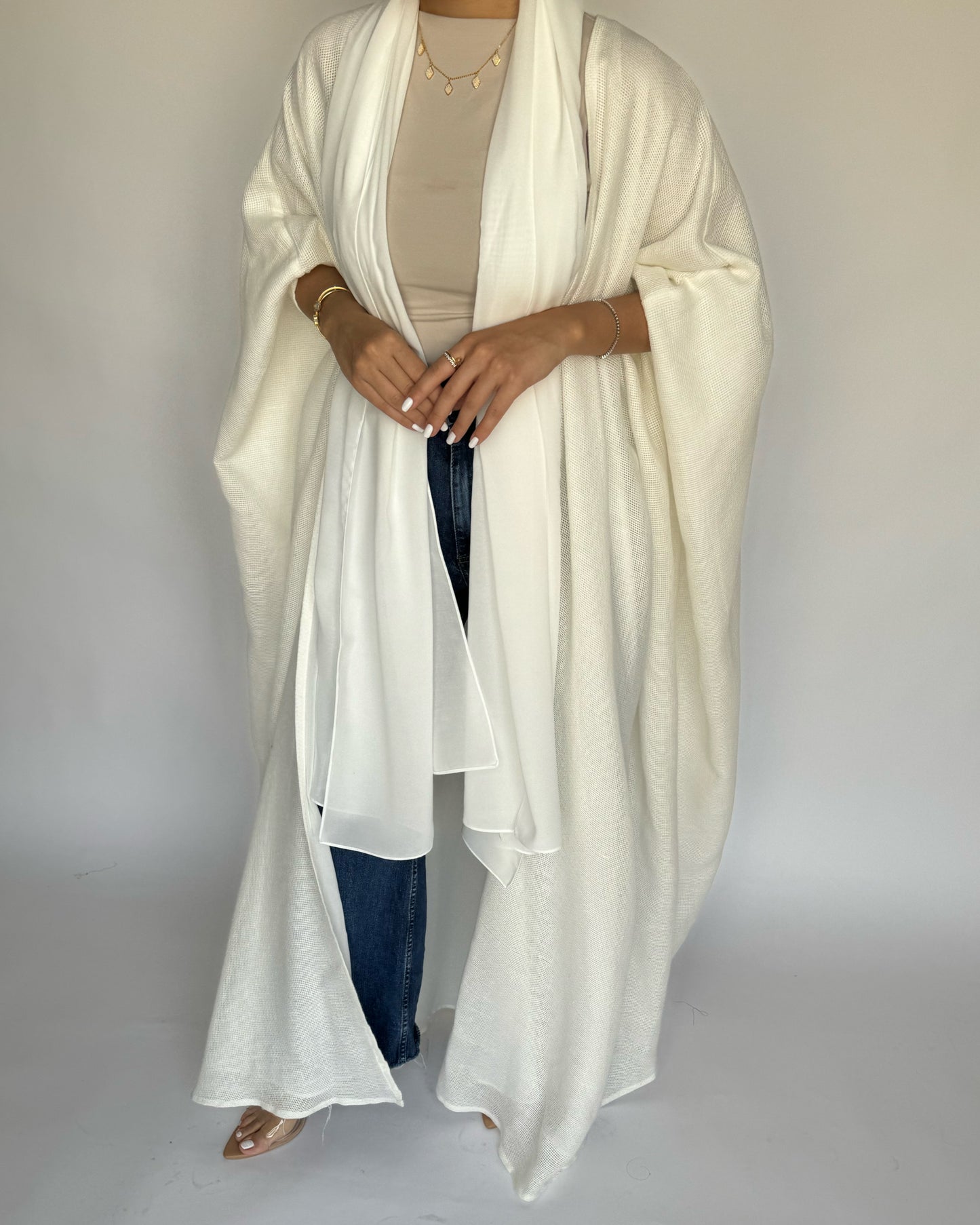 A221 - Summer Daily Off-White Weave Abaya