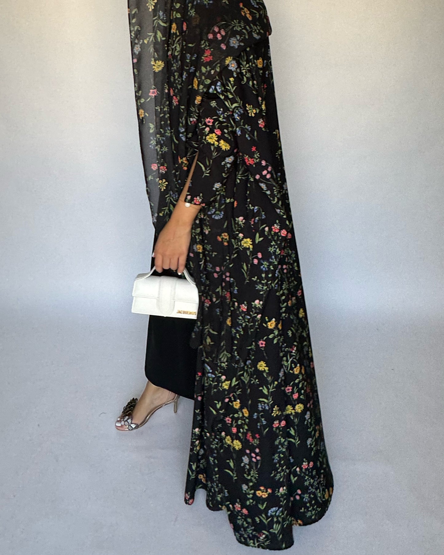 A243 - Black Summery Flower Abaya