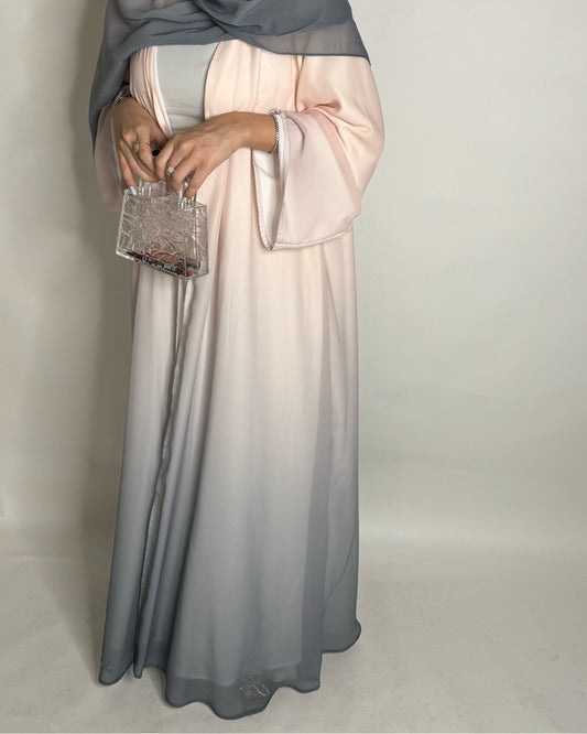 A180 - Peach & Gray Ombre Flowy Abaya