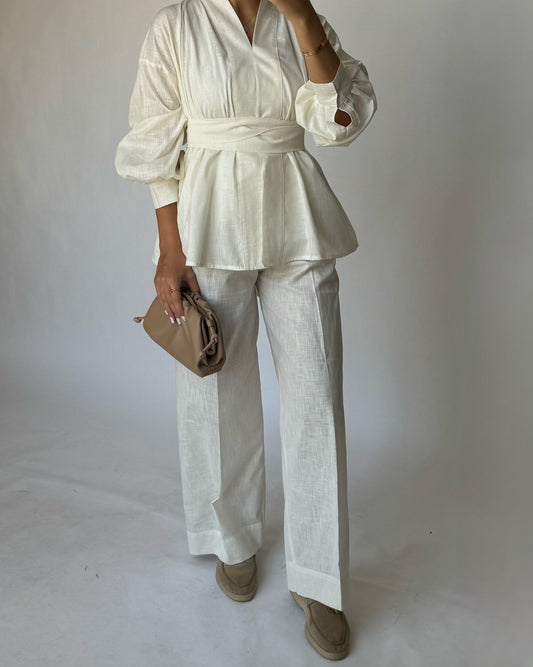 Off White Summer Linen Set (READY TO SHIP)