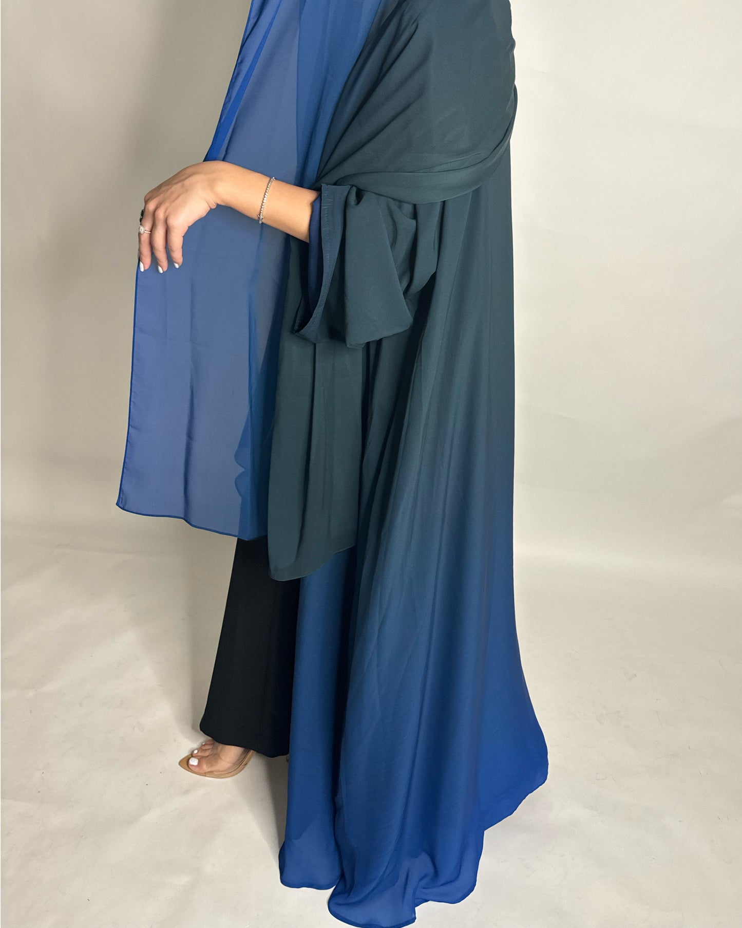 A178 - Green & Blue Ombre Flowy Abaya (READY TO SHIP)