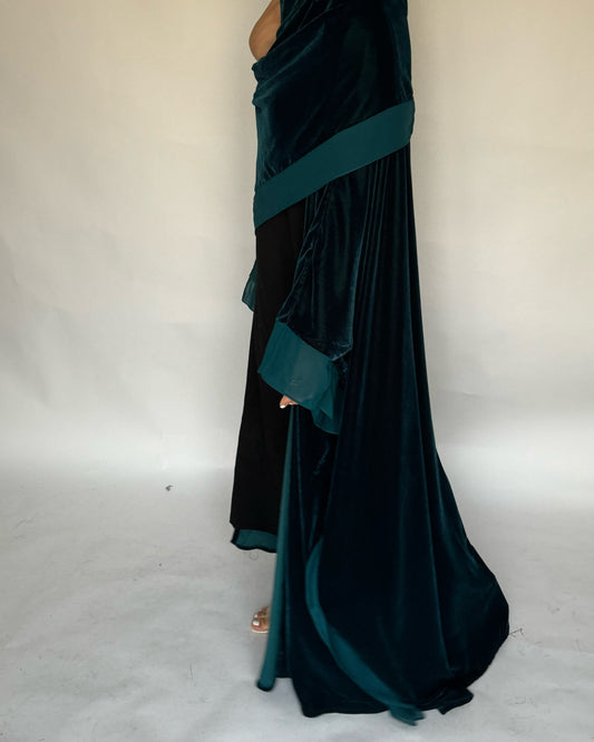 A141 - Turquoise Winter Velvet Abaya & Head Scarf