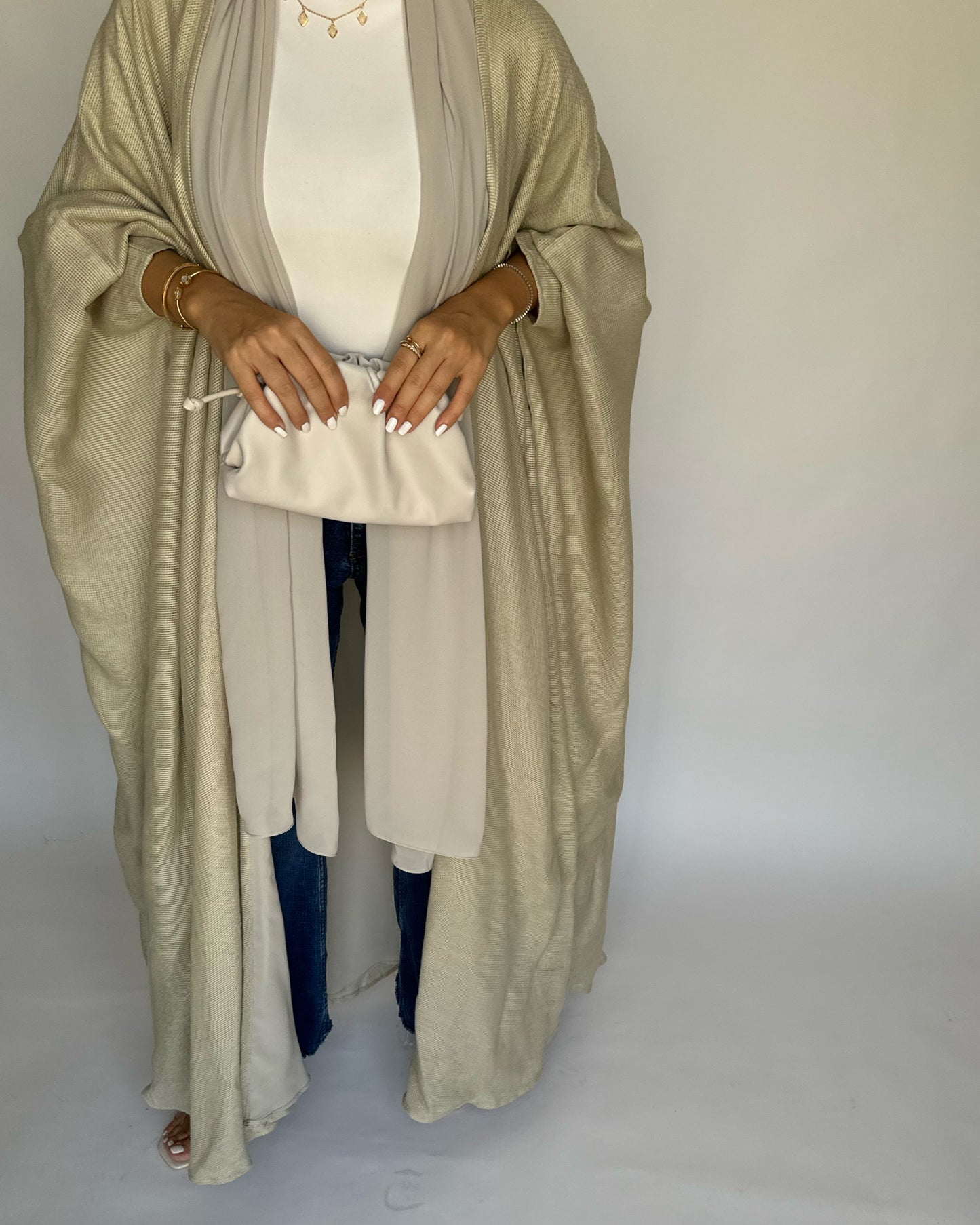 A219 - Summer Daily Beige Weave Abaya