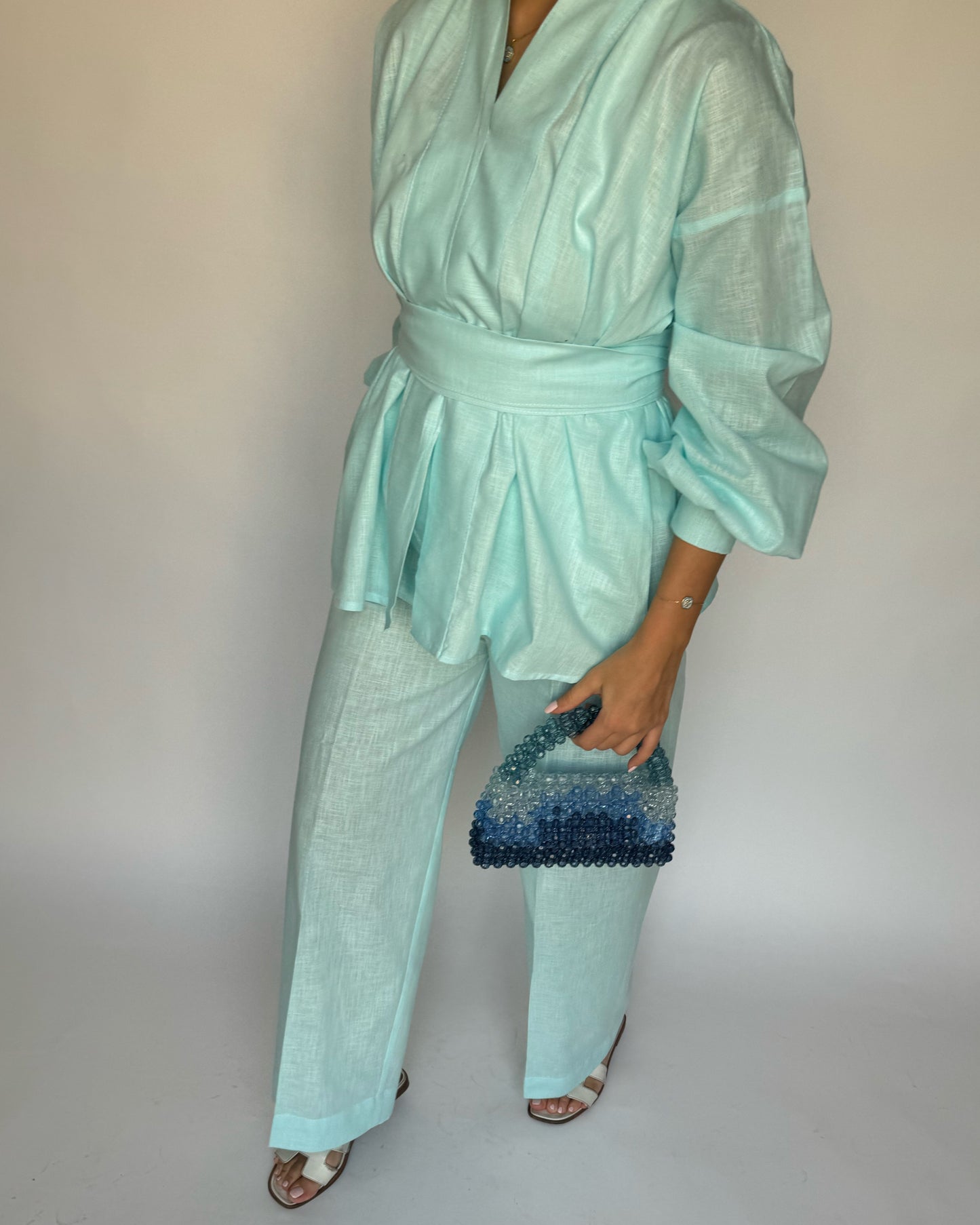 A203 - Baby Blue Summer Linen Set