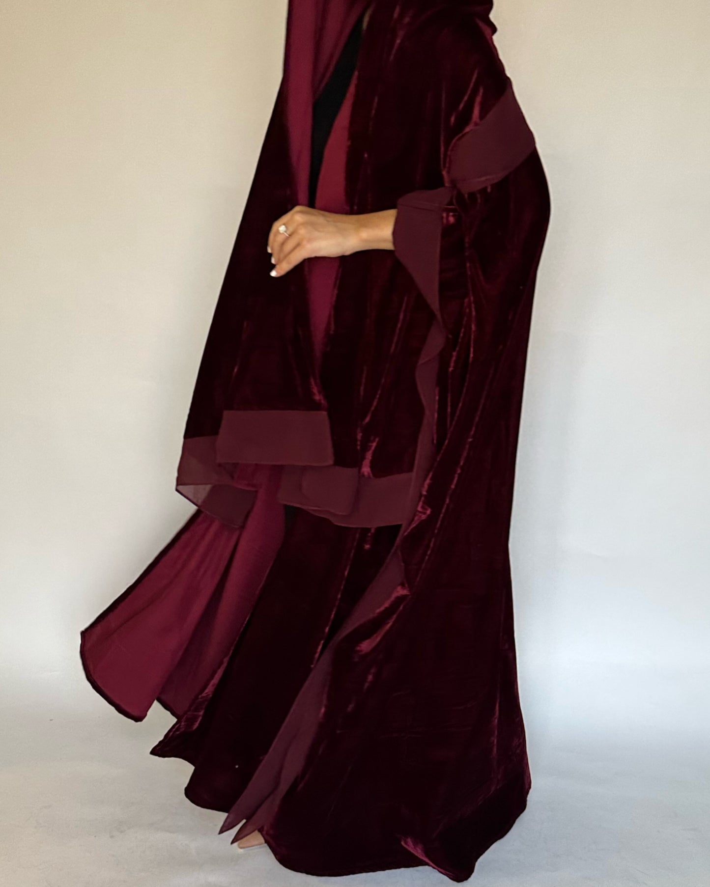 A138 - Maroon Winter Velvet Abaya & Head Scarf