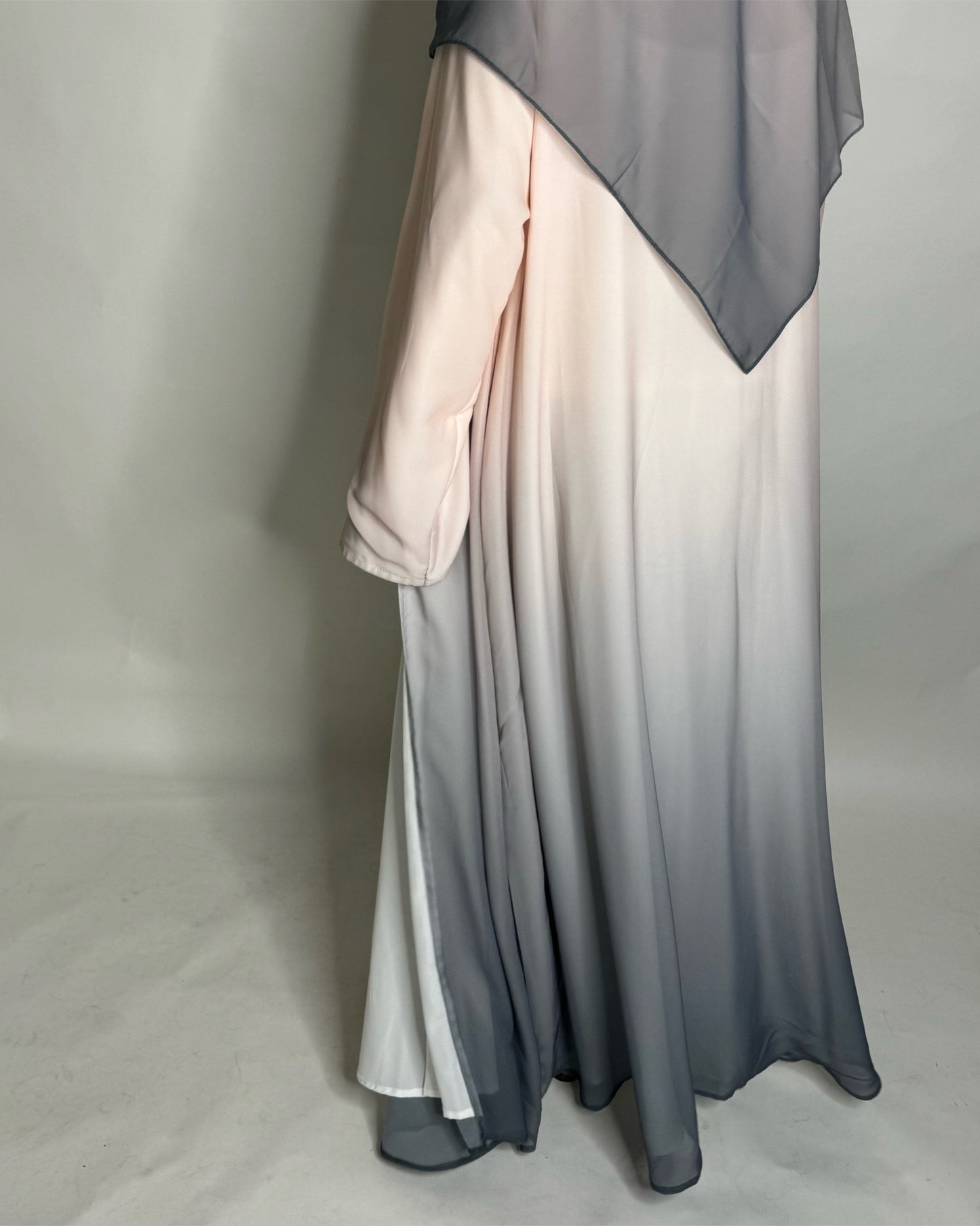 A180 - Peach & Gray Ombre Flowy Abaya