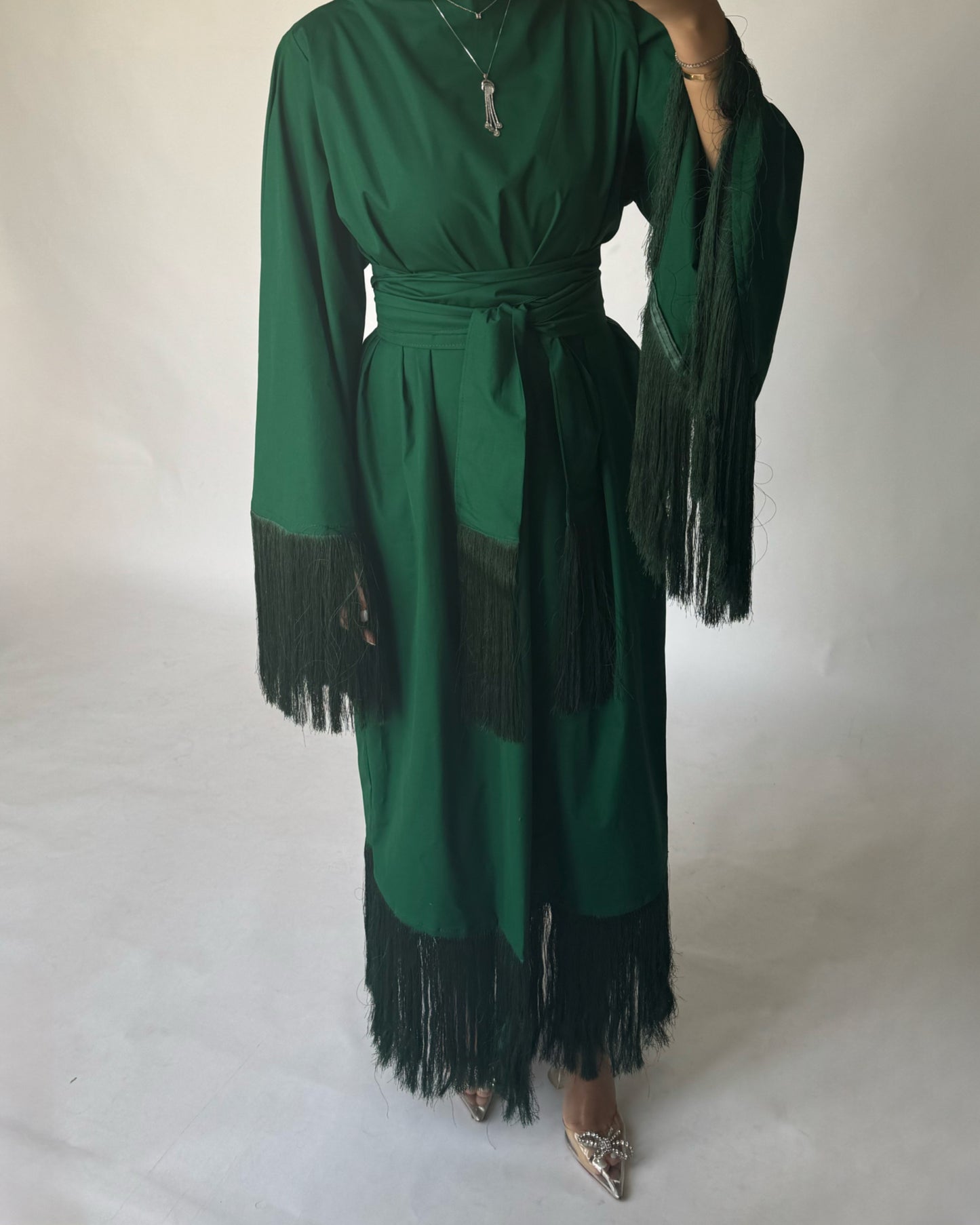 A174 - Forest Green Tassel Dress