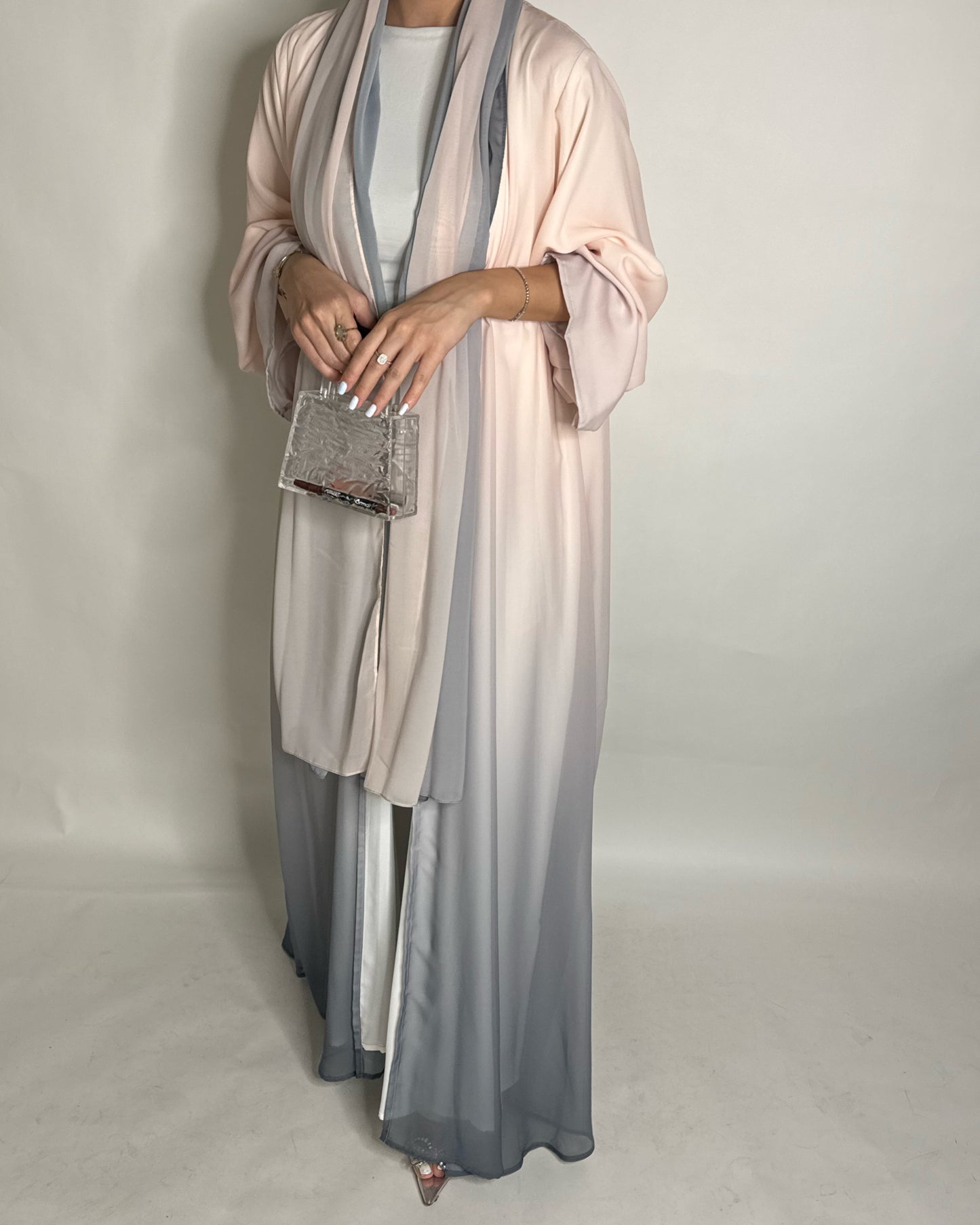 A180 - Peach & Gray Ombre Flowy Abaya