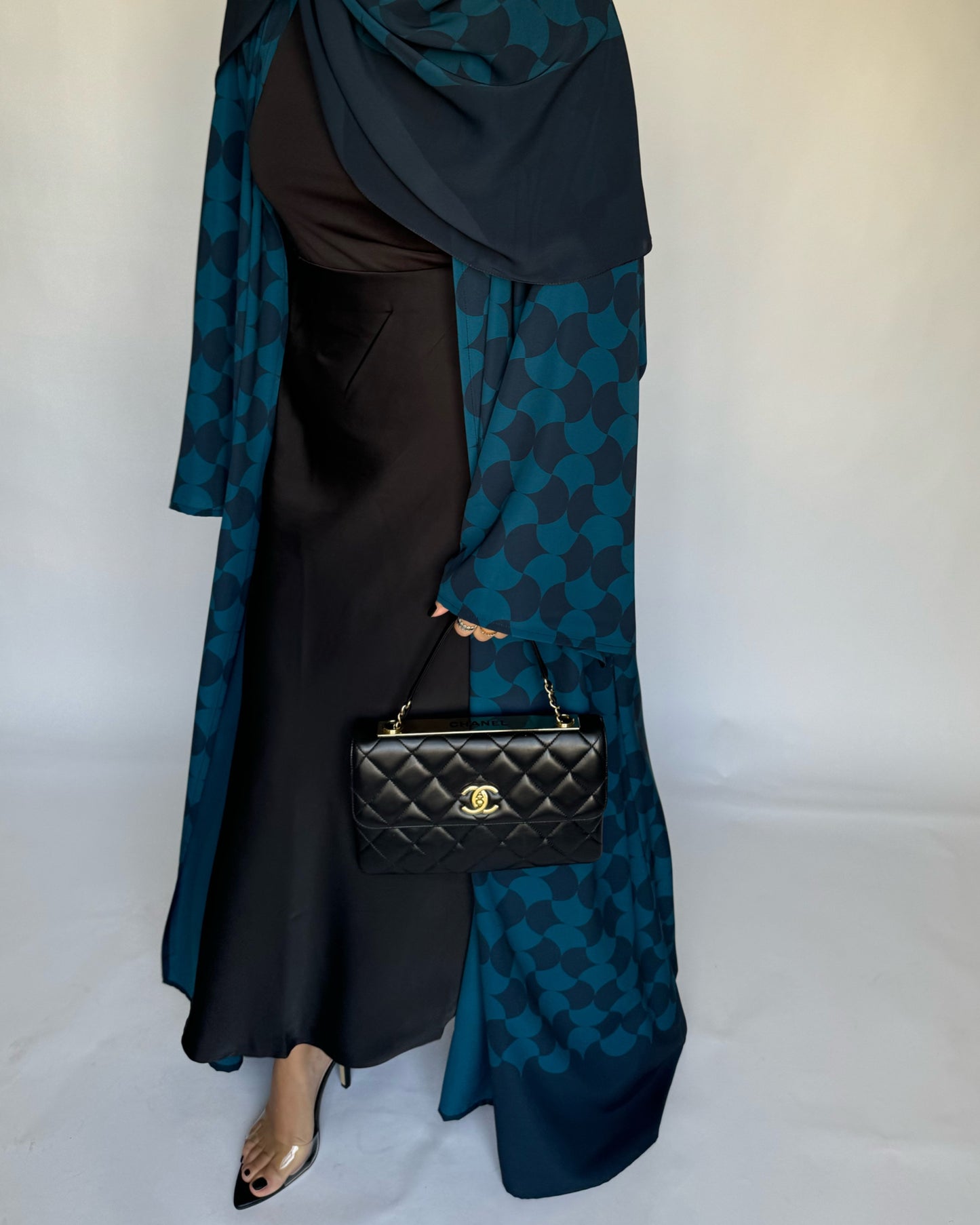 A281 - Shades of  Blue Half Bisht Pattern Abaya & Matching Head Scarf