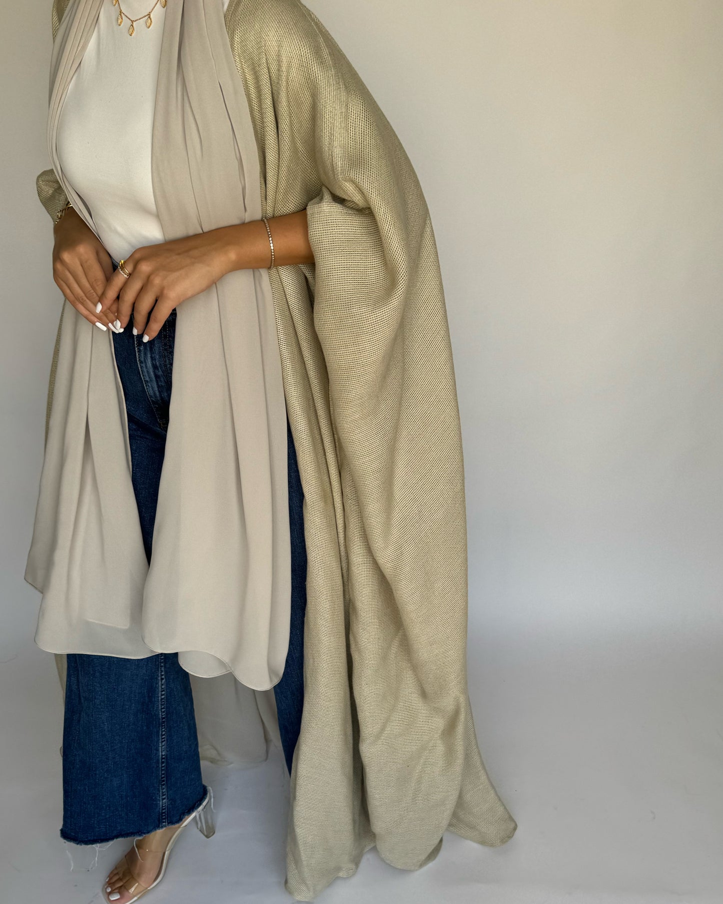 A219 - Summer Daily Beige Weave Abaya