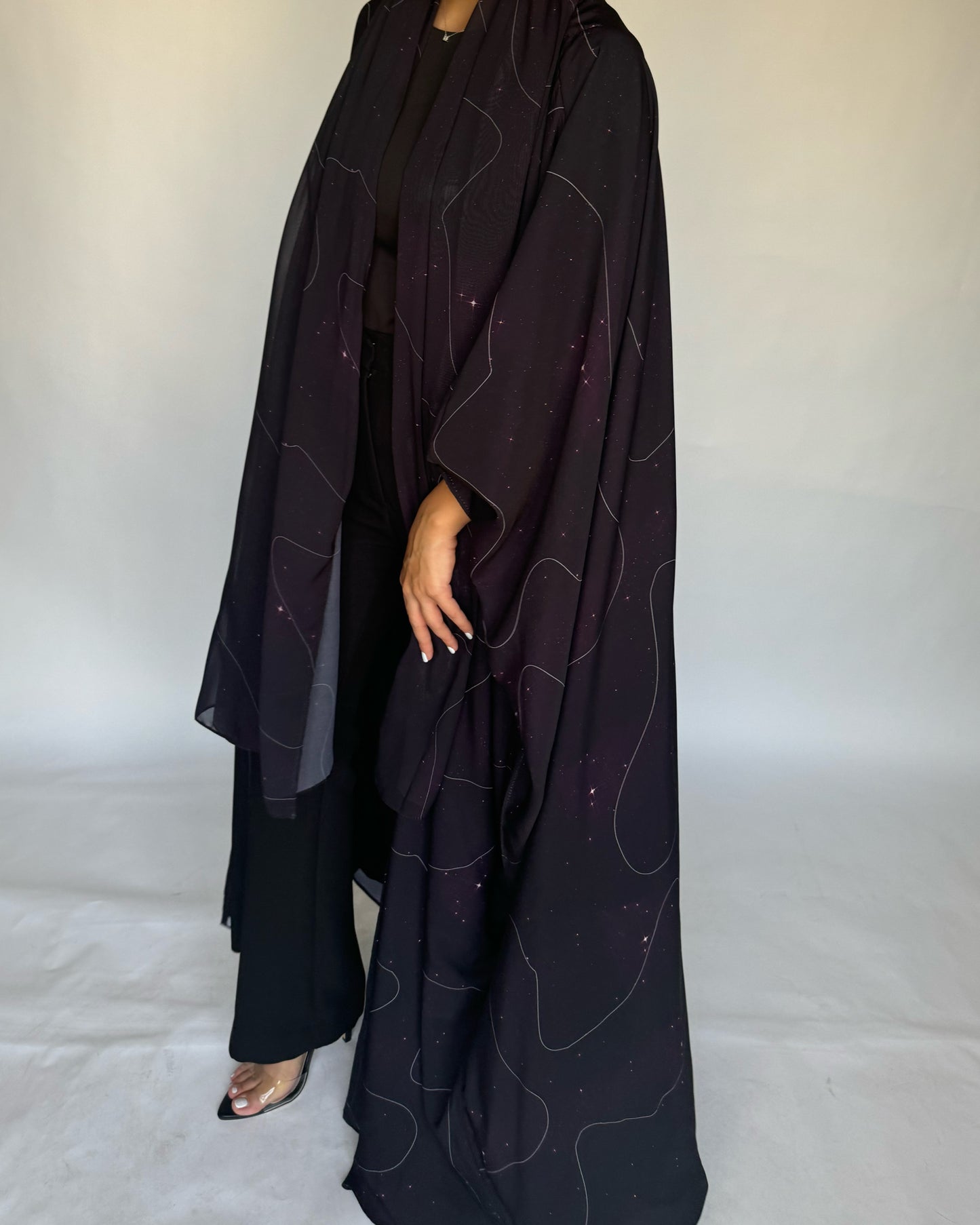 Black Space Abaya with a Hint of Maroon (READY TO SHIP)