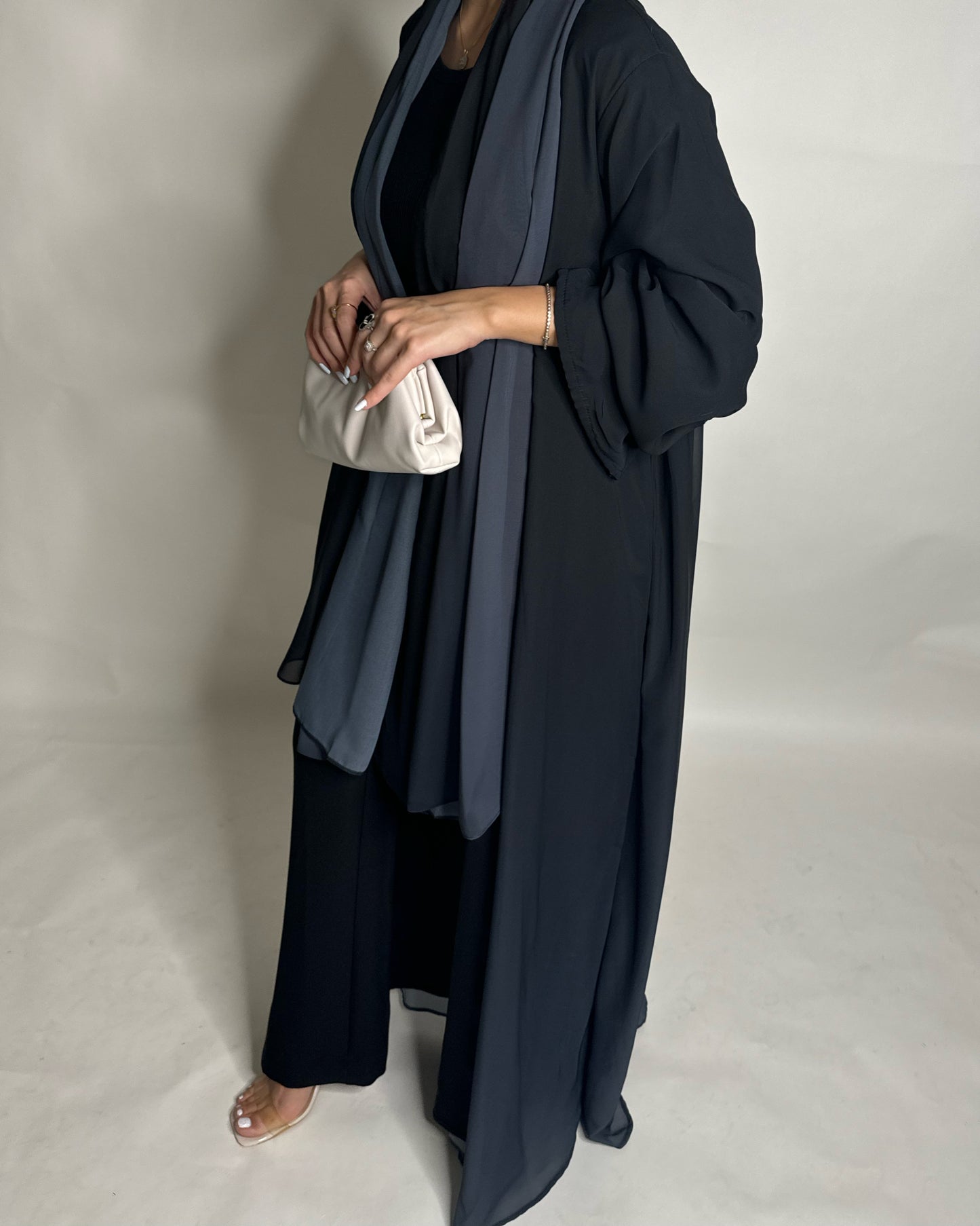 A181 - Black Gray Ombre Flowy Abaya (READY TO SHIP)