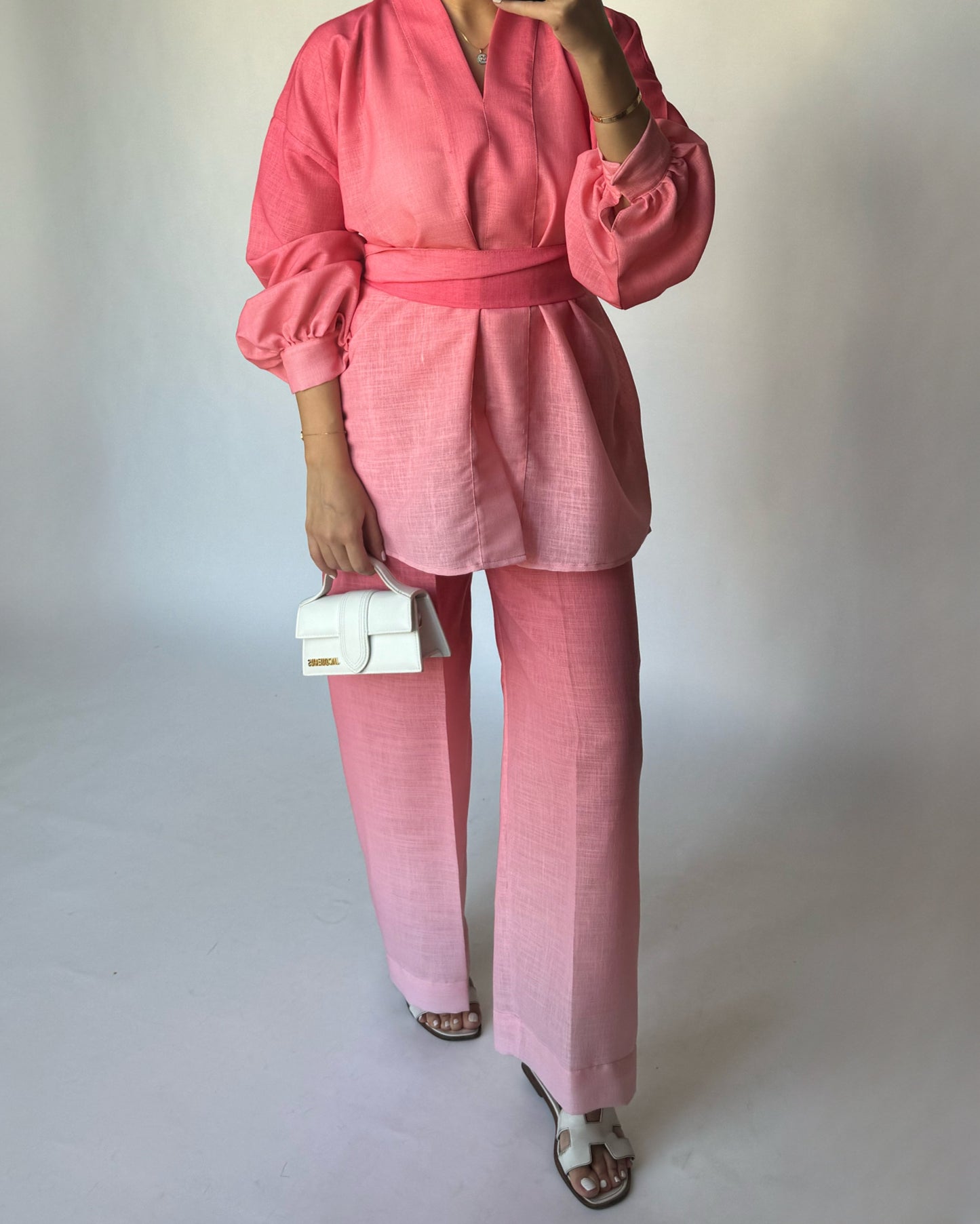 A242 - Ombre Pink Summer Linen Set