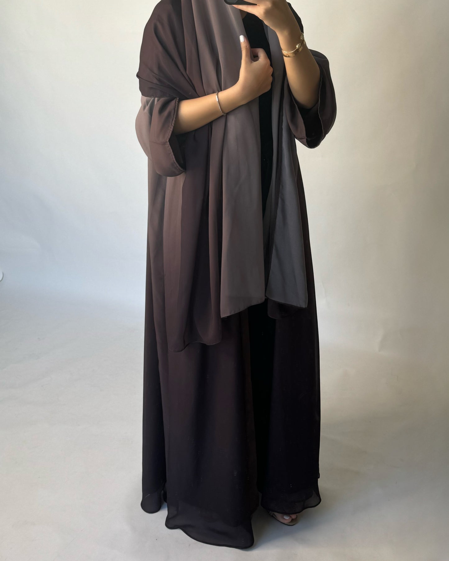 Shades of Brown Ombre Flowy Abaya (READY TO SHIP)