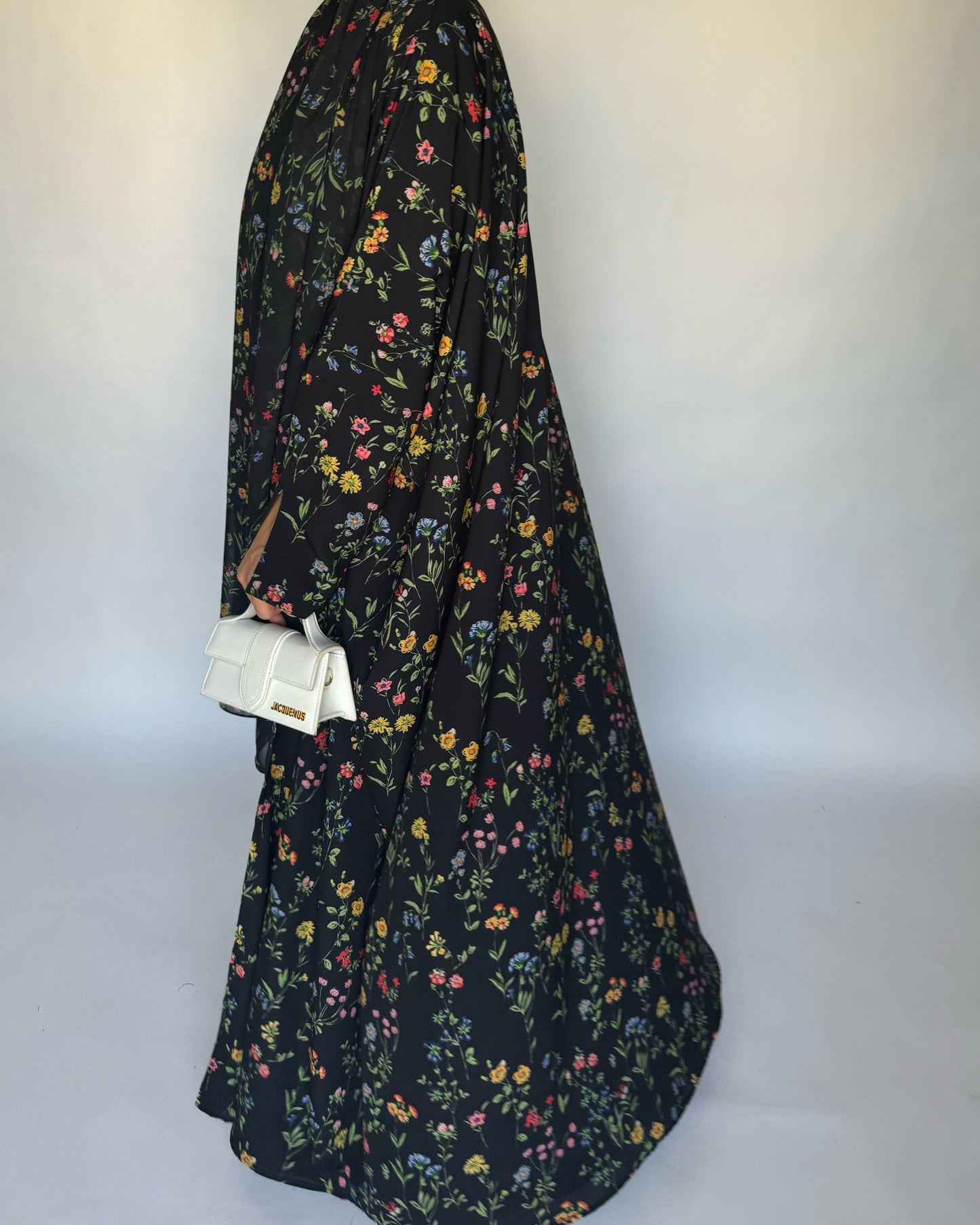 A243 - Black Summery Flower Abaya