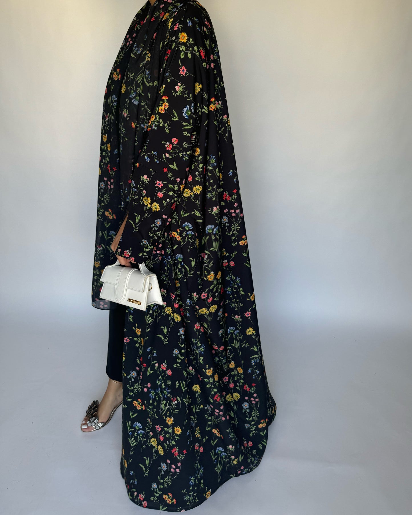 A243 - Black Summery Flower Abaya