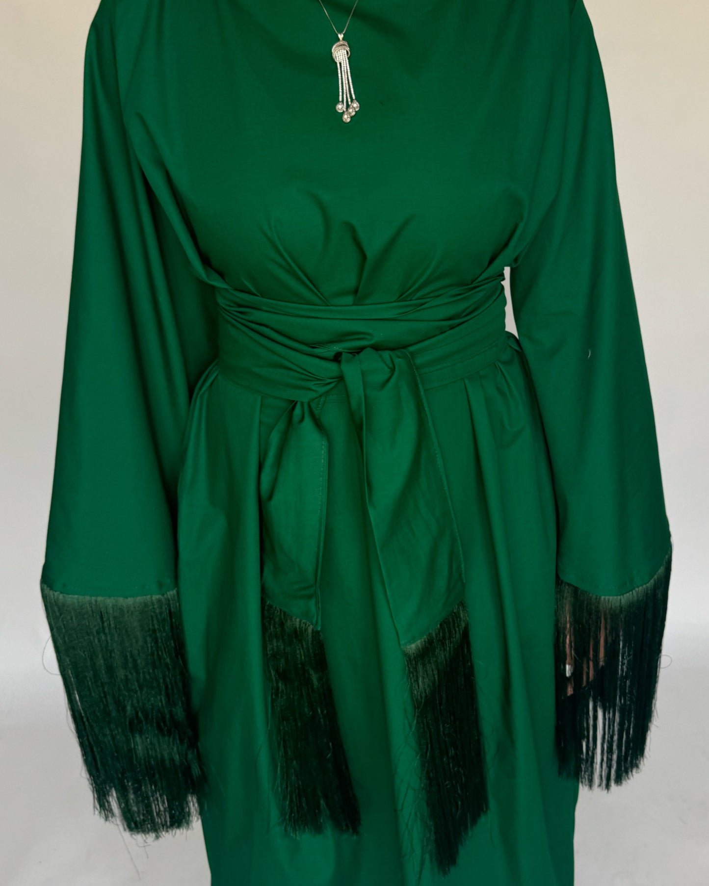 A174 - Forest Green Tassel Dress