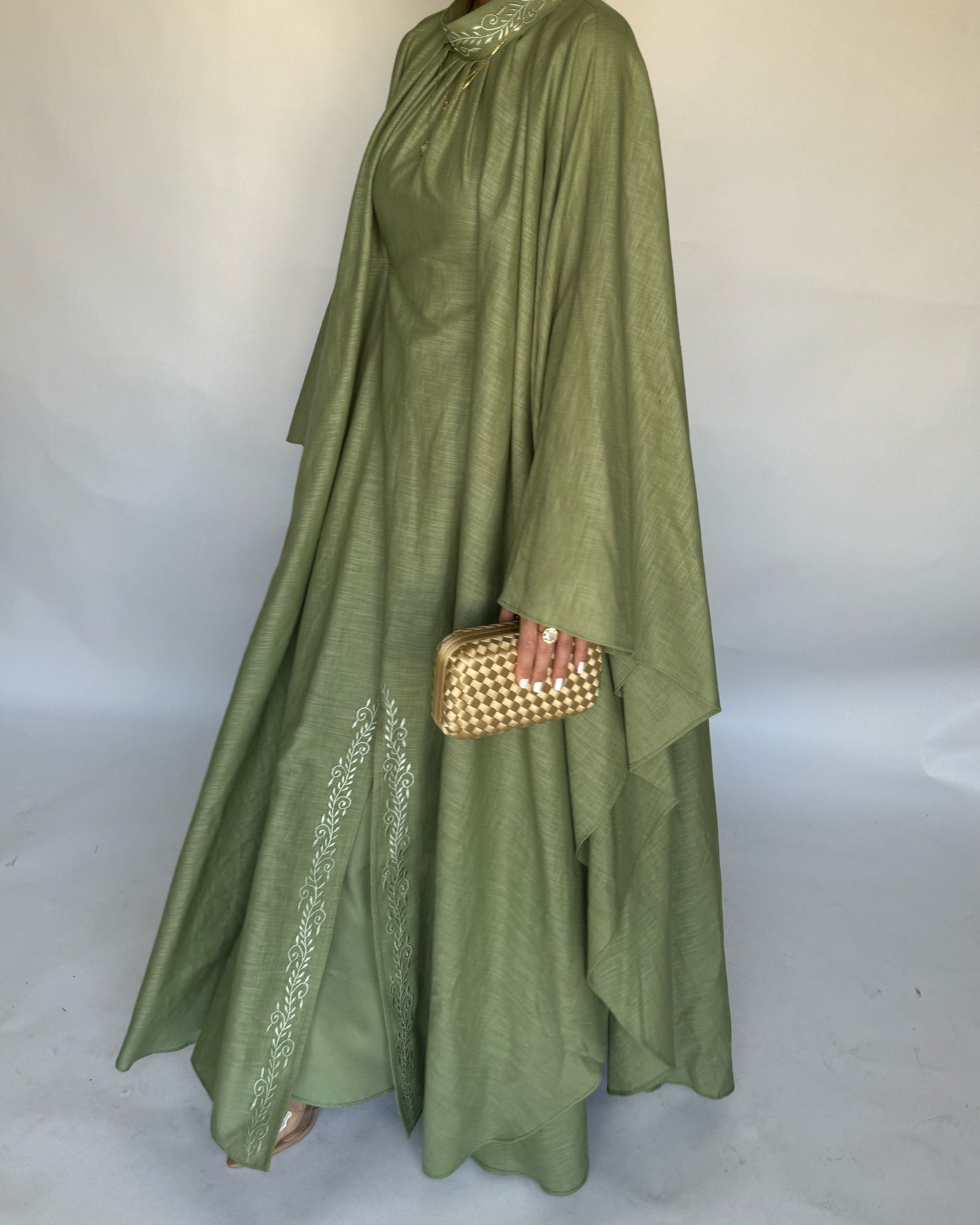 A166 - Green Two Piece Embroidered Jalabiya