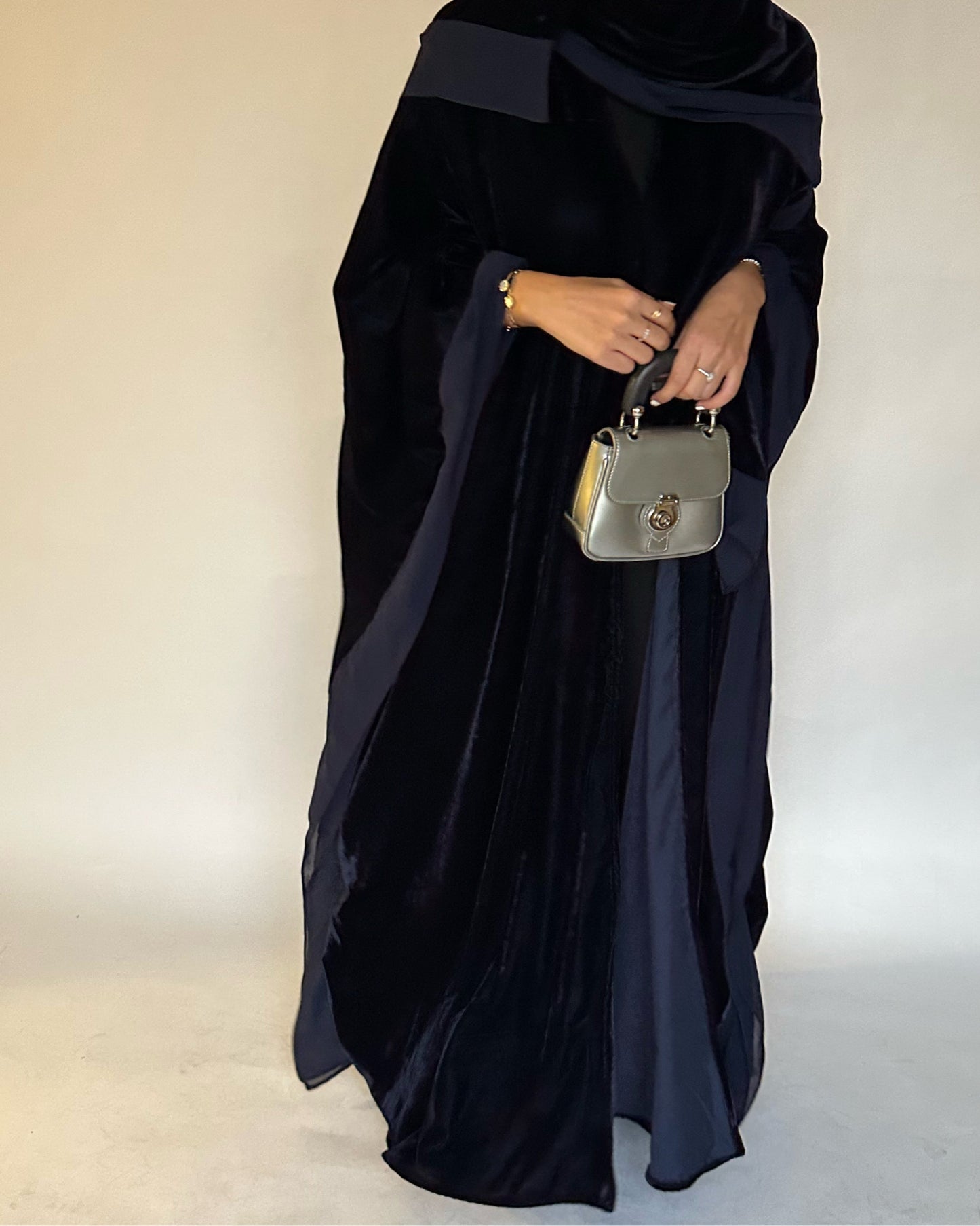 Navy Blue Winter Velvet Abaya & Head Scarf (READY TO SHIP)