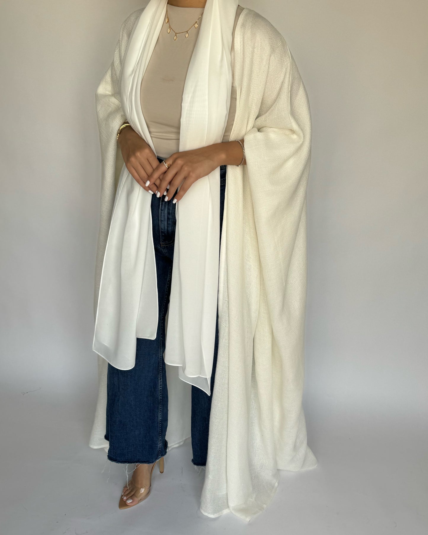 A221 - Summer Daily Off-White Weave Abaya