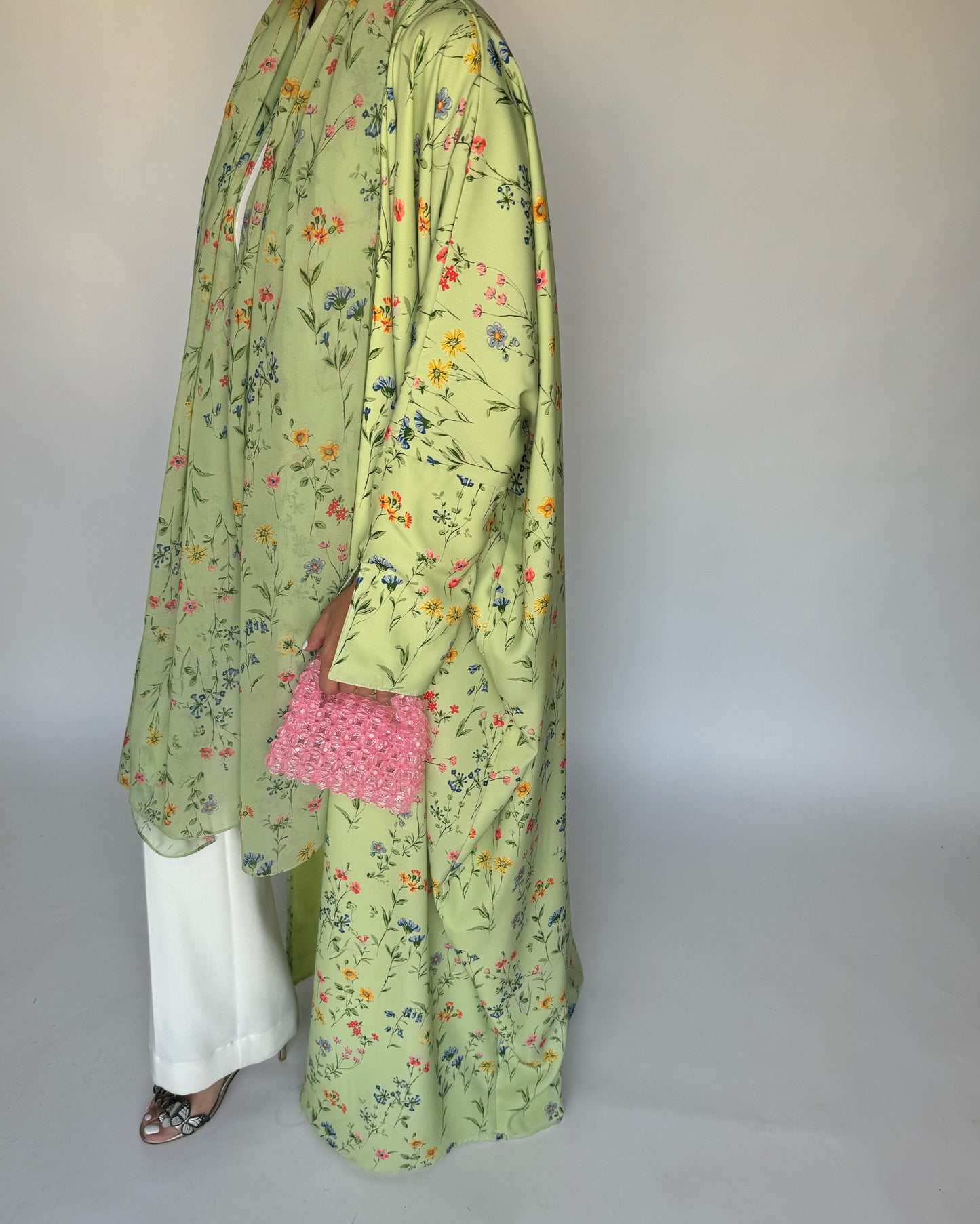 A245 - Green Summery Flower Abaya